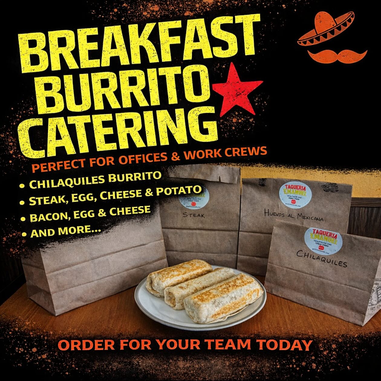 🔥 Breakfast Burrito Catering Available 🔥
Feeding your crew? We got you. 💪🌯
Perfect for:
✔️ Offices
✔️ Construction crews
✔️ Team meetings
✔️ Early jobs
🔥 Options include:
• Chilaquiles Burrito
• Steak, Egg, Cheese & Potato
• Bacon, Egg & Cheese
• And more…
Hot, fresh, and ready to go when your team needs it.
📲 Call
📍 Taqueria Emanuel
#TampaFood #BreakfastCatering #ConstructionLife #OfficeCatering #TacosTampa Burritos WorkCrewEats TampaEats MexicanFood Catering