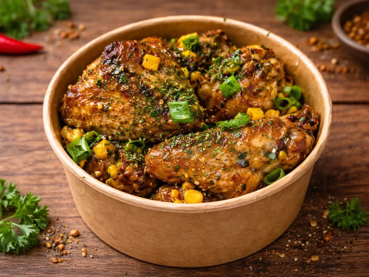 Garlic Butter Wings (5pcs)
£6.99
Juicy chicken wings tossed in rich garlic butter, finished with sweetcorn, herbs, and spring onions for a buttery, savoury flavour.