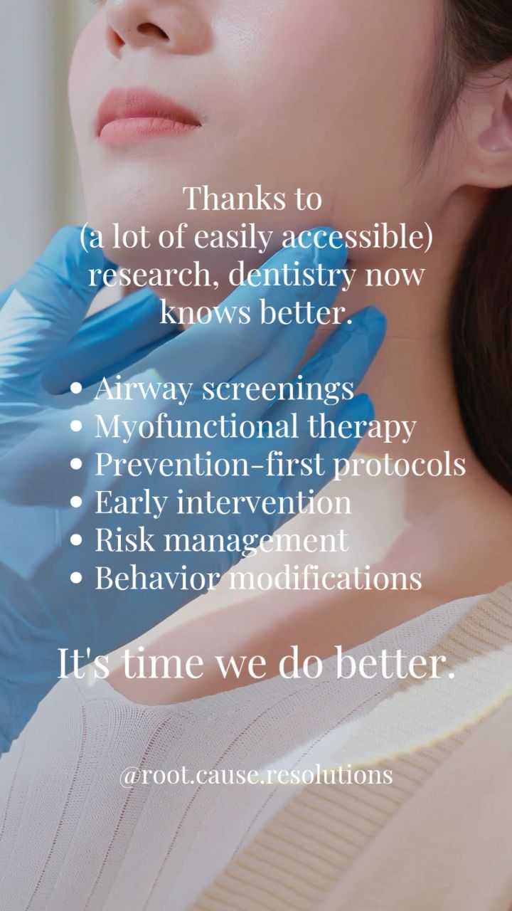 Thanks to accessible research and evolving evidence, dentistry understands more than ever about functional disease patterns
🌟Airway screenings
🌟Myofunctional therapy
🌟Prevention-first protocols
🌟Early intervention
🌟Risk-based care planning
🌟Behavior modification strategies
These aren’t trends.
They’re the natural progression of a maturing standard of care.
When physiologic risk factors are visible, comprehensive care means addressing them, not waiting for breakdown.
‼️ It’s time we do better.
#airwaydentistry #wholebodyhealth #oralhealth #myofunctionaltherapy #RDH