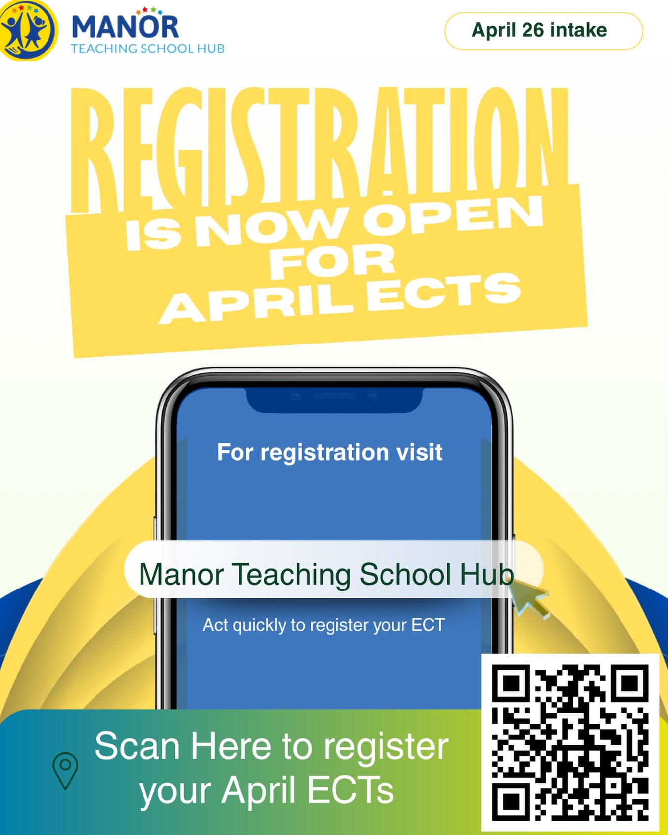 Registration is now OPEN for April ECTs! 🎉
If you’re welcoming an Early Career Teacher this April, now’s the time to get them registered with Manor Teaching School Hub.
Act quickly to secure their place and ensure they receive the full support they deserve from day one.
📲 Scan the QR code to register today!
#ECT #EarlyCareerTeachers #TeacherSupport
@manormultiacademytrust @ambition.inst
