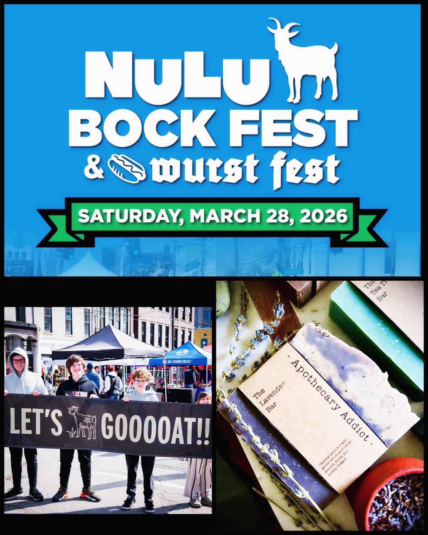 🌿✨ Louisville… I’ll be with you tomorrow. ✨🌿
🜁🜂🜃🜄
Spring has a way of arriving all at once —
and sometimes… it sounds like hooves on Market Street. 🐐
I’ll be set up at NuLu Bock Fest tomorrow
in the heart of Louisville’s East Market District — a lively street gathering filled with music, makers…and a surprising number of very fast goats. 😄
Think:
✨ local vendors + street atmosphere
🎶 live music drifting through the day
🍺 seasonal brews + festival fare
🐐 and yes… the iconic goat races (truly)
—
I’ll have a full table of Apothecary Addict offerings with me — handcrafted soaps (including those made with goat’s milk), salves, balms - botanical goods,
all made slowly, with intention and plant-based ingredients. 🌿
And… something new for spring. 🌈
Seven freshly poured bars — each one a color, a note, a small unfolding of the season.
—
If you’re nearby, come wander.
Come smell everything.
Come say hello. 🌙
(I’ll be the one surrounded by soap… not goats.)
—
📍 NuLu (East Market District), Louisville
🗓 Saturday, March 28
⏰ 12 PM – 6 PM
—
#apothecaryaddict
#nulu #louisvilleky
#springmarkets
#slowcrafted
(Select images courtesy of NuLu Bock Fest.)