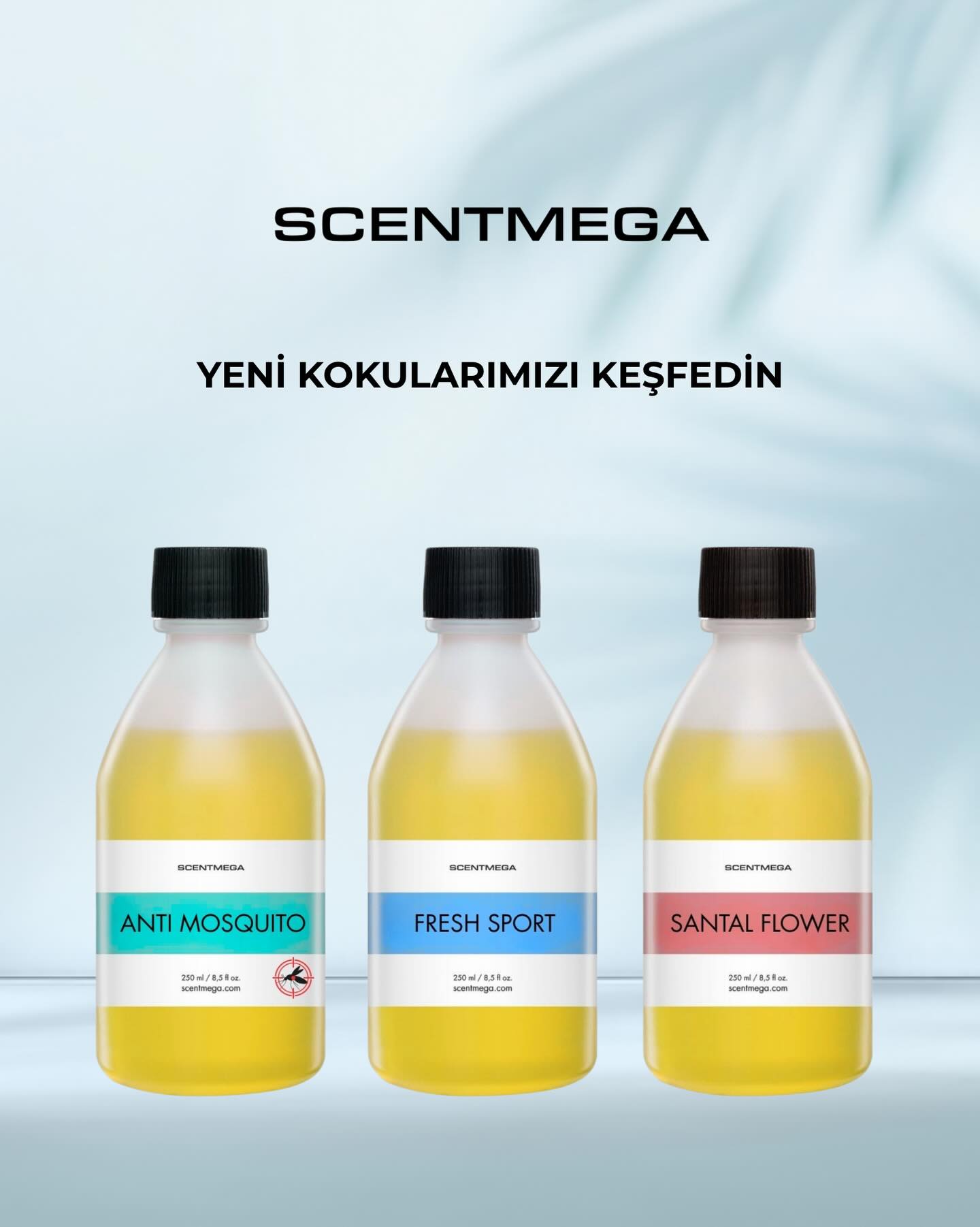 3 yeni kokumuzla tanışın…
ANTI MOSQUITO - sinek savar özelliğiyle hem ortamınızı mis gibi kokutun hem de istenmeyen sineklerden arının.
FRESH SPORT - ister ortamınızda ister kozmetik ürünlerinizde ferahlığı ve temizlip hissedin
SANTAL FLOWER - çiçeksi ve odunsu notaların mükemmel harmanıyla ister ortam kokulandırma yapın ister kokulu ürünler üretin
#scentmega #ortamkokusu #kokumakinesi #mum #esans