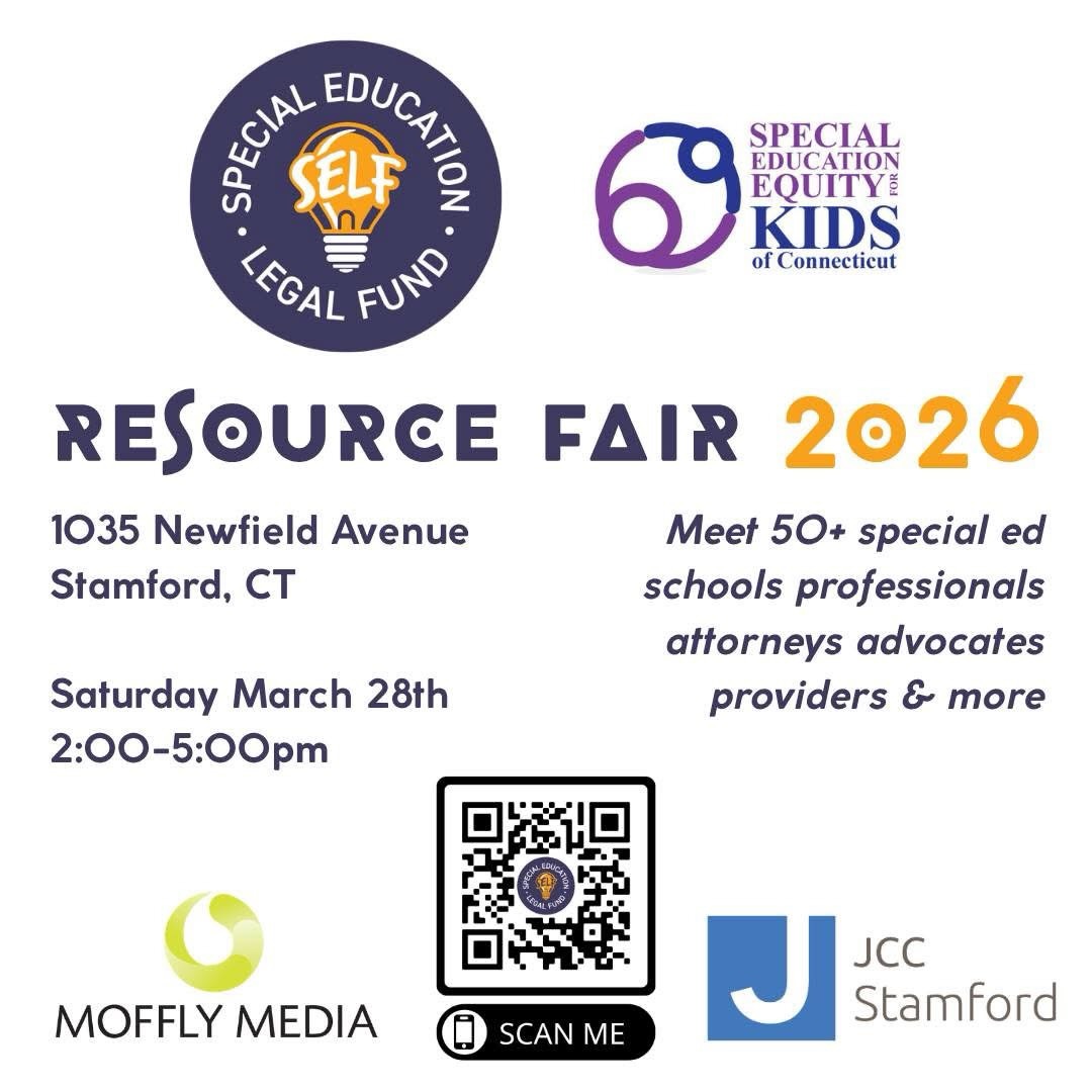 Looking forward to an exceptional turnout at the S.E.L.F./SEEK Resource Fair this Saturday, March 28 from 2 - 5 pm at the Stamford JCC.
Join us to connect with 50+ special education professionals, attend expert panels, and access valuable resources for families and caregivers.
Link in bio for free registration via Eventbrite
#specialeducation #resourcefair #spedlegalfund #specialneeds
