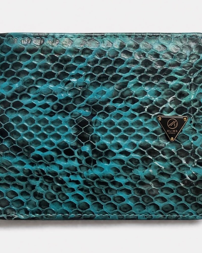 Mint Brand Cobra Leather Wallet – Teal/Turquoise Snakeskin Bifold
