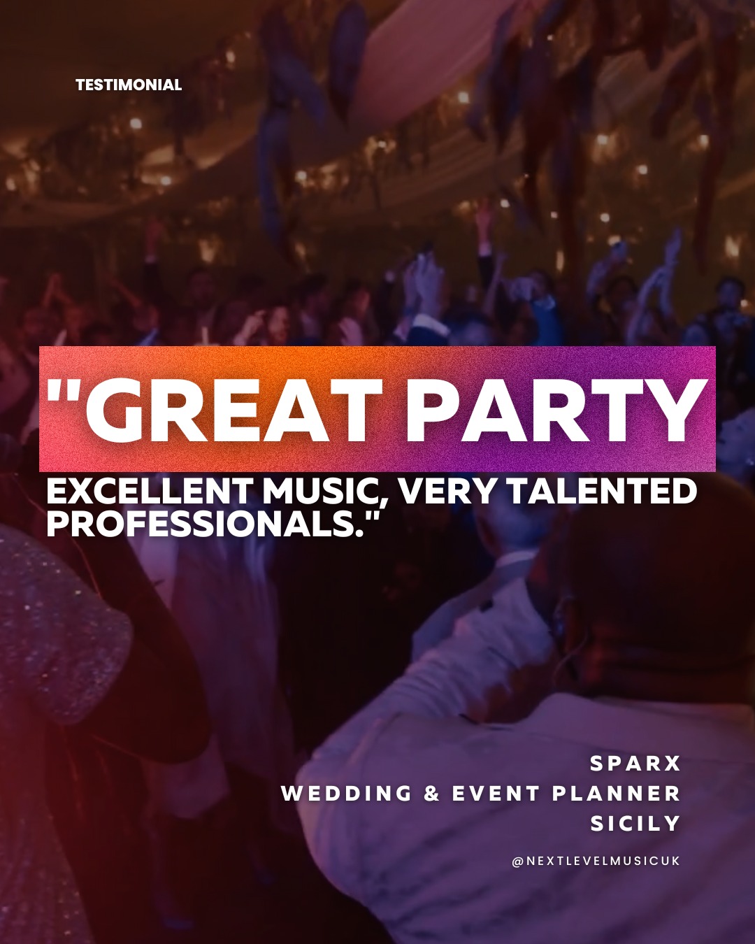 Thanks to @sparx_wedding for these kind words!
It was a pleasure to work with you at @dimoradellebalze !
Looking forward to our next wedding together! 🥳
#testimonial
#weddingband
#destinationweddingband
#weddingentertainment
#weddingbandeurope