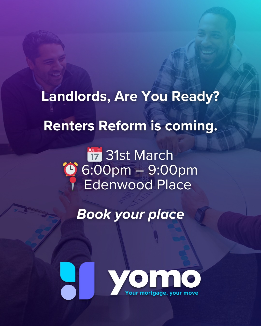 Landlords , are you ready for what’s coming?
Join us at Edenwood Place for an evening focused on the changes shaping the rental market in 2026.
Hosted by @medwaypremierhomes & Yomo Finance, this event will cover key updates around legislation, compliance, and the mortgage landscape. Helping you understand what’s ahead and how to prepare.
📅 Tuesday, 31st March
⏰ 6:00pm – 9:00pm
A great opportunity to gain insight, ask questions, and connect with others in the industry.
DM us for the link to book.