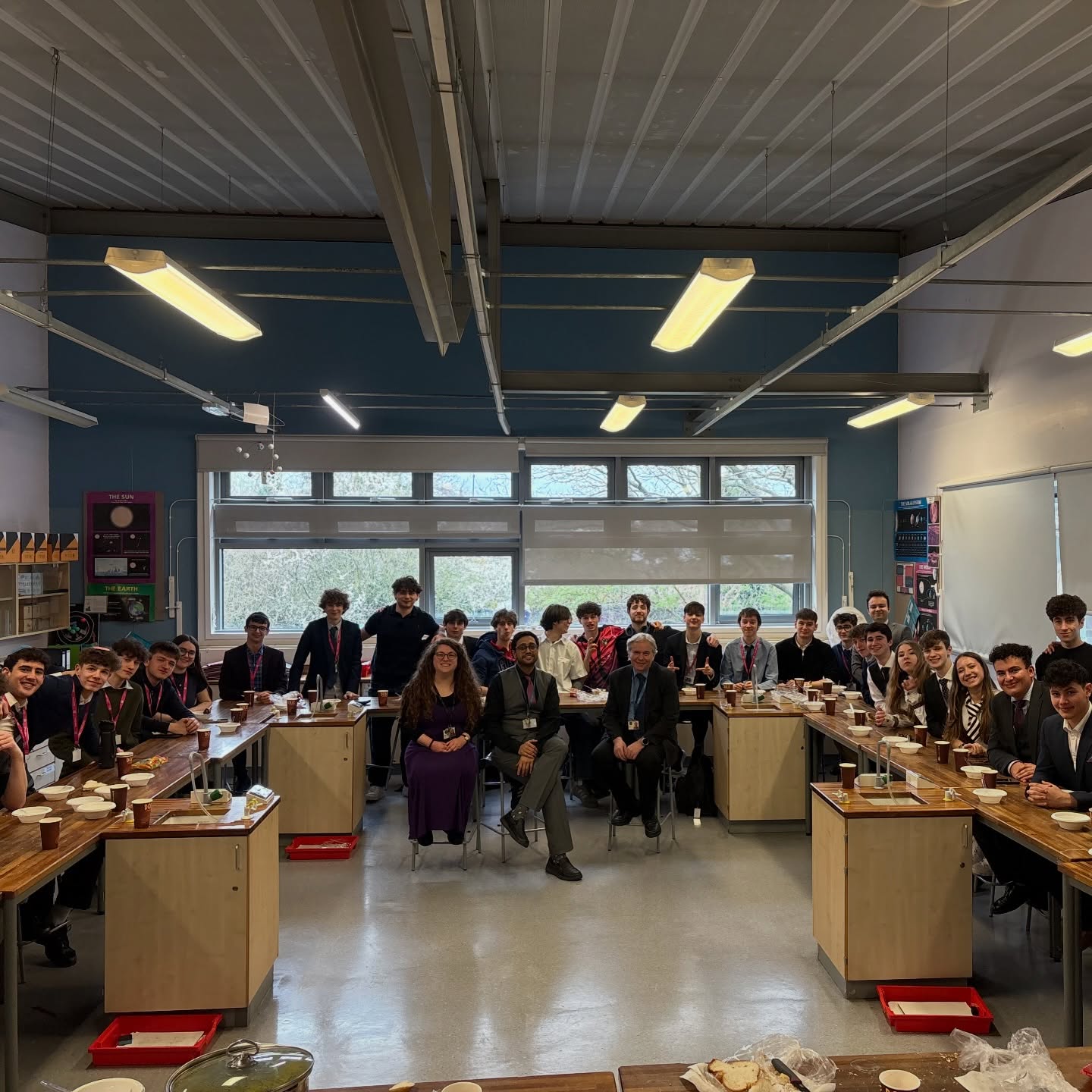 Today the Year 13 physics students were invited to a Shabbat lunch, with vegetarian chicken soup organised by Mr Patel in our food tech kitchen, to congratulate finish learning the course!!