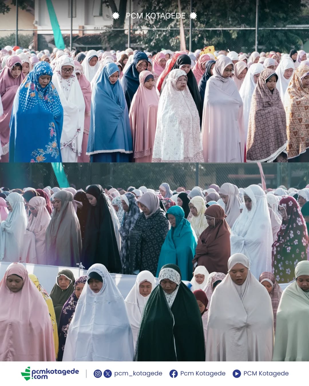 Pimpinan Cabang Muhammadiyah (PCM) Kotagede telah melaksanakan Salat Idulfitri 1 Syawal 1446 Hijriah yang jatuh pada jumat, 20 maret 2026. Pelaksanaan salat Idulfitri dimulai pada pukul 06.30 WIB di lapangan karang kotagede.
Bertindak sebagai imam dan khatib yakni K.H. Muhammad Nashirul Ahsan, Lc., selaku pimpinan sekaligus pendiri Pondok Pesantren MBS Prambanan Yogyakarta.
Terimakasih atas bantuan dan kerjasamanya kepada seluruh PRM di kotagede, 'Aisyiyah, KOKAM, Tapak Suci, Nasyiatul Aisyiyah, HW, AMM Kotagede, SMP Muhammadiyah 7 dan seluruh masyarakat kotagede.
#muhammadiyah #pcmkotagede #kotagede #siaplebihawal