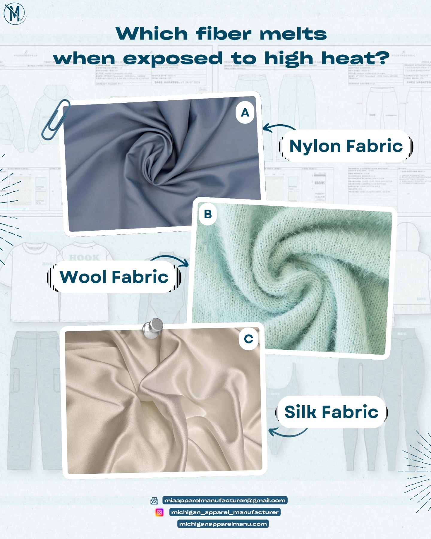 Which fabric melts when exposed to high heat?
Swipe to see the answer!
#fashiondesign #textilescience #startingaclothingline #ApparelManufacturing