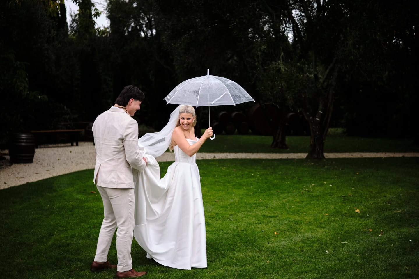 PSA As there's always a chance it may rain on your wedding day, especially if you live in Auckland, be sure to bring two things.
- your sense of humor
- ridiculously small umbrellas
That is all x