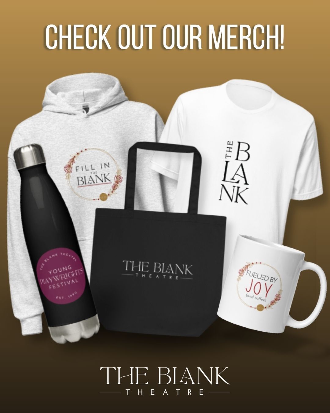 Water bottles, t-shirts, hoodies, and more! Have you gotten yours yet? Send us a pic once yours arrives! Let people know you're part of the Future of Theatre! Link in bio! #FindYourJoy #YPFamily #merch #YPF #theater #lathtr #TheBlankSpace #podcast