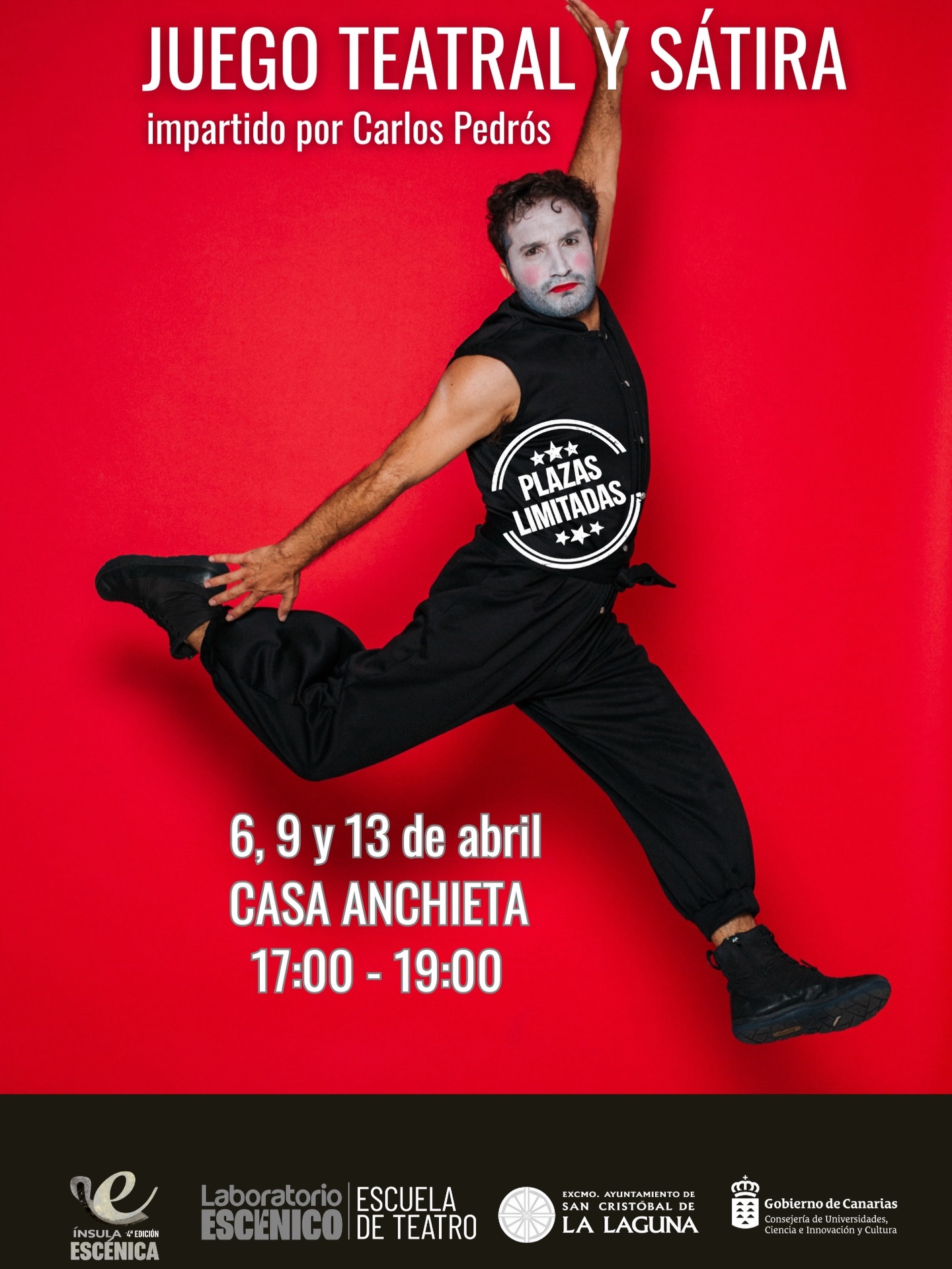 JUEGO TEATRAL Y SÁTIRA 🔥
¿Te atreves a jugar, crear y decir lo que normalmente no se dice?
Un espacio para explorar el teatro desde la ironía, el humor y la mirada crítica, donde el cuerpo, la palabra y la imaginación se convierten en herramientas de creación colectiva.
✨ Impartido por Carlos Pedrós
🎯 Dirigido a personas mayores de 16 años con ganas de expresarse, experimentar y compartir escena
💥 Trabajo teatral + juego + sátira + creación grupal
📅 6, 9 y 13 de abril
📍 Casa Anchieta
🕔 17:00 – 19:00
🎟️ Actividad gratuita
⚠️ PLAZAS LIMITADAS
Una actividad dentro del laboratorio de creación de la 4ª edición de Ínsula Escénica, donde además se desarrollarán procesos colectivos que culminarán en una lectura teatralizada con participantes de distintas edades.
🎤🎭 Humor, crítica y comunidad… todo en un mismo escenario.
👉 Inscripciones abiertas: enviar un correo electrónico a info@oswaldobordon.com donde aparezcan nombre y apellidos, teléfono de contacto, edad y las motivaciones para realizar el taller.
Colaboran:
@lalagunaayto
@adrian.del.castillo
@lalagunacultura