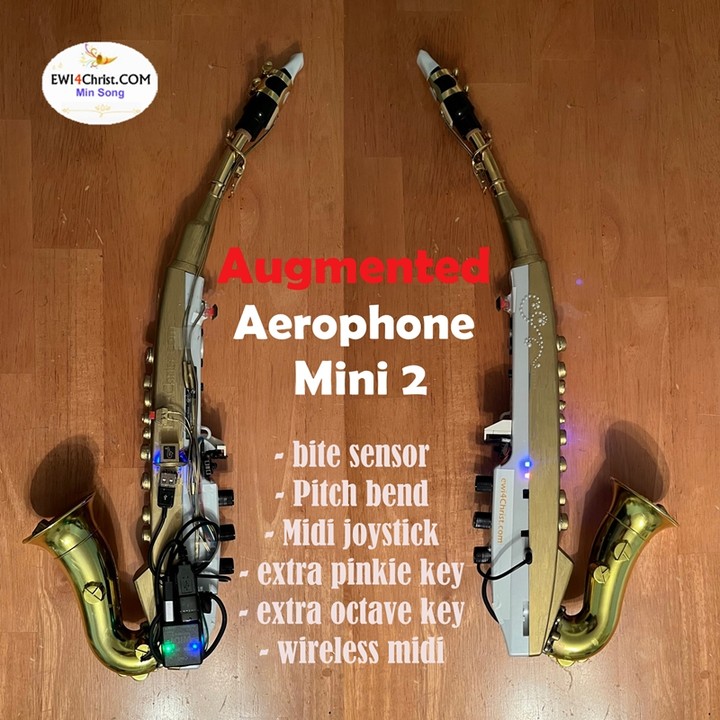 upgraded my augmented Aerophone midi into a mini midi saxophone. I didn't feel comfortable with the original Aerophone mini. I was not satisfied with its limited functionalities as well. So I added a saxophone neck/mouthpiece, bite sensor, pitch bend, midi joystick(growl/flutter), extra octave key, extra pinkie key, motion sensor. Now it isenjoyable playing with it and this instrument became very useful. All wireless midi(bluetooth connection), powered by rechargeable high capacity Li-po battery. The original plastic key structures were replaced by soft polyethylene bases with paper cushions - no more annoying clicking sound.
#windcontroller #ewi #rolandaerophone