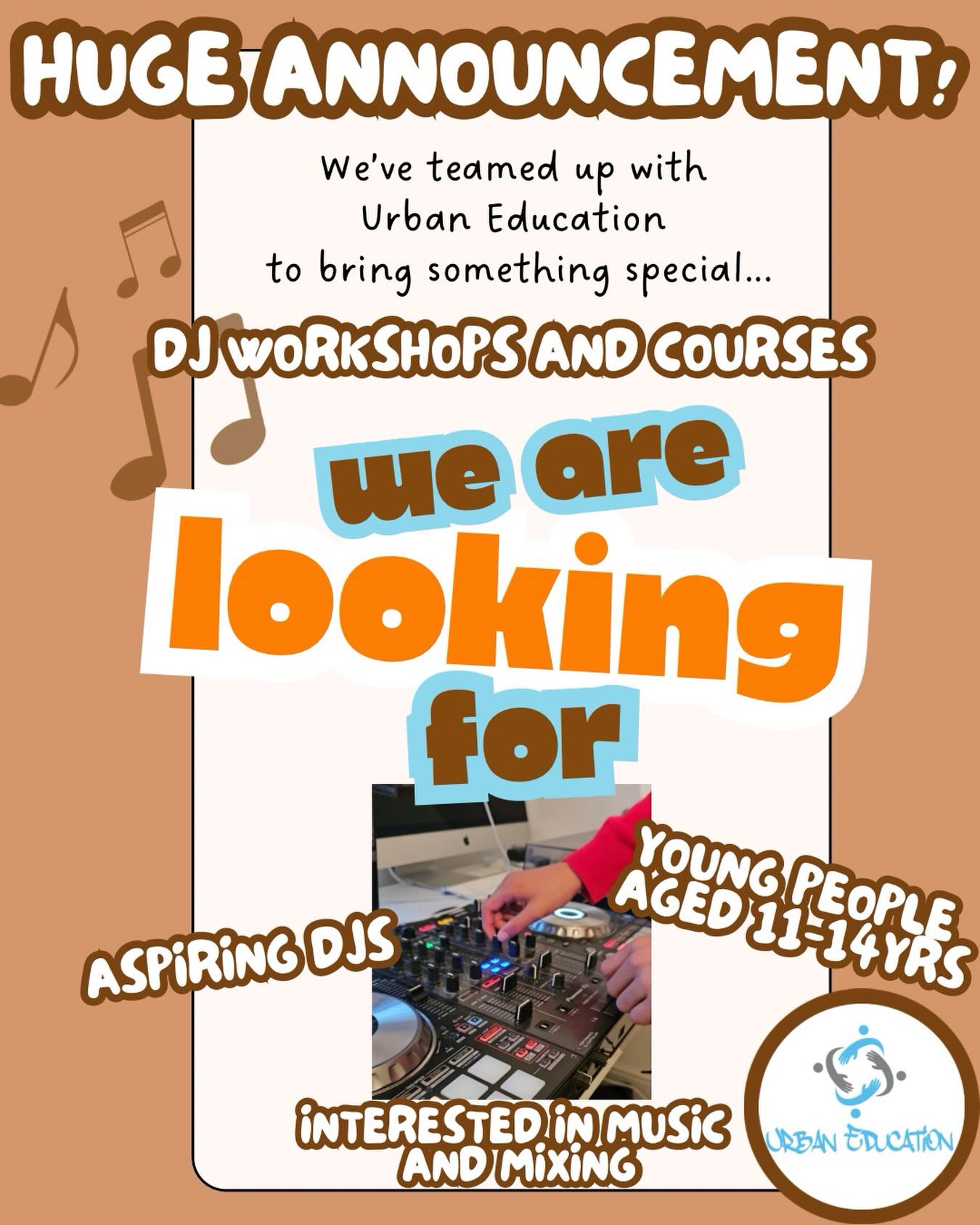 🚨 BIG NEWS 🚨
We’ve teamed up with Urban Education to bring you something special….
🎵 DJ WORKSHOPS ARE HERE! 🎵
If your child has ever wanted to learn how to DJ, mix tracks and develop real industry skills and techniques then this is their moment!
We’re launching a pilot DJ course and are looking for aspiring DJs to be part of the journey, learning from Essex’s DJ duo Rugged n Baldy in a state of the art music studio!
✉️ Ready to step behind the decks?
DM us ‘DJ’ to get involved.
If your child is under the age of 11, don’t worry! Please give us a DM - we hope to offer many opportunities after this initial pilot group!