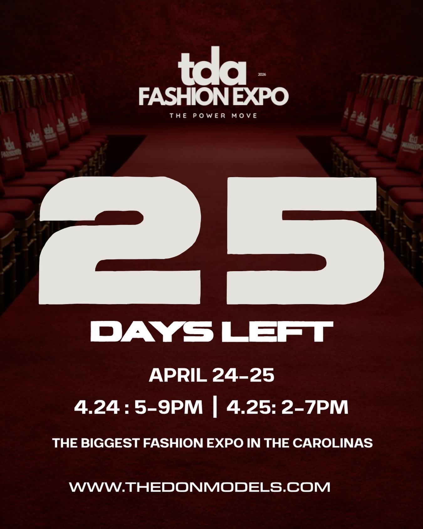 25 DAYS AWAY 👀🔥
Raleigh, NC 📍 it’s getting REAL.
The TDA Fashion Expo is bringing creatives, designers, entrepreneurs, and talent all into ONE room ✨
Runways. Panels. Performances. Networking.
This is the room you need to be in.
🎟️ Get your ticket now
🚫 Dress code required