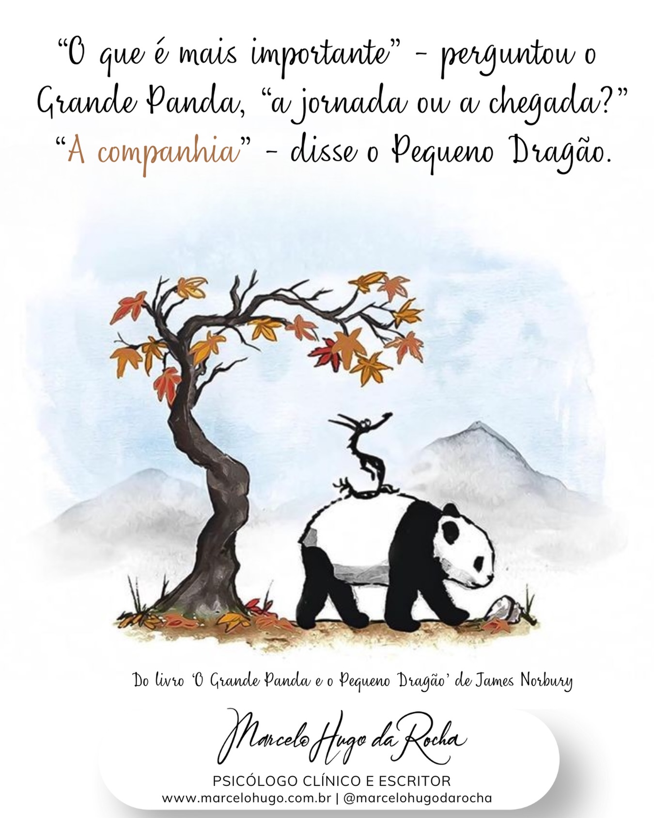 🌿💭🚶
A gente passa boa parte da vida tentando decidir entre chegar ou continuar.
Meta ou processo.
Resultado ou percurso.
Mas, na prática clínica, vejo outra coisa aparecer com frequência:
👉🏻 com quem você está vivendo tudo isso?
Porque é possível ter conquistas…
e ainda assim se sentir sozinho.
E também é possível estar no meio do caminho… e se sentir acompanhado.
No fim, talvez a pergunta não seja só “para onde você está indo”, mas com quem você está atravessando a vida.
🛟 Salve este post para relembrar quando o foco está muito no destino e não na companhia.
📬 Envie para alguém que faz parte da sua caminhada.
🛋️ E me diz: faz sentido o questionamento?
Marcelo Hugo da Rocha
Psicólogo Clínico & Escritor
www.marcelohugo.com.br
#terapiaemdia #marcelohugodarocha