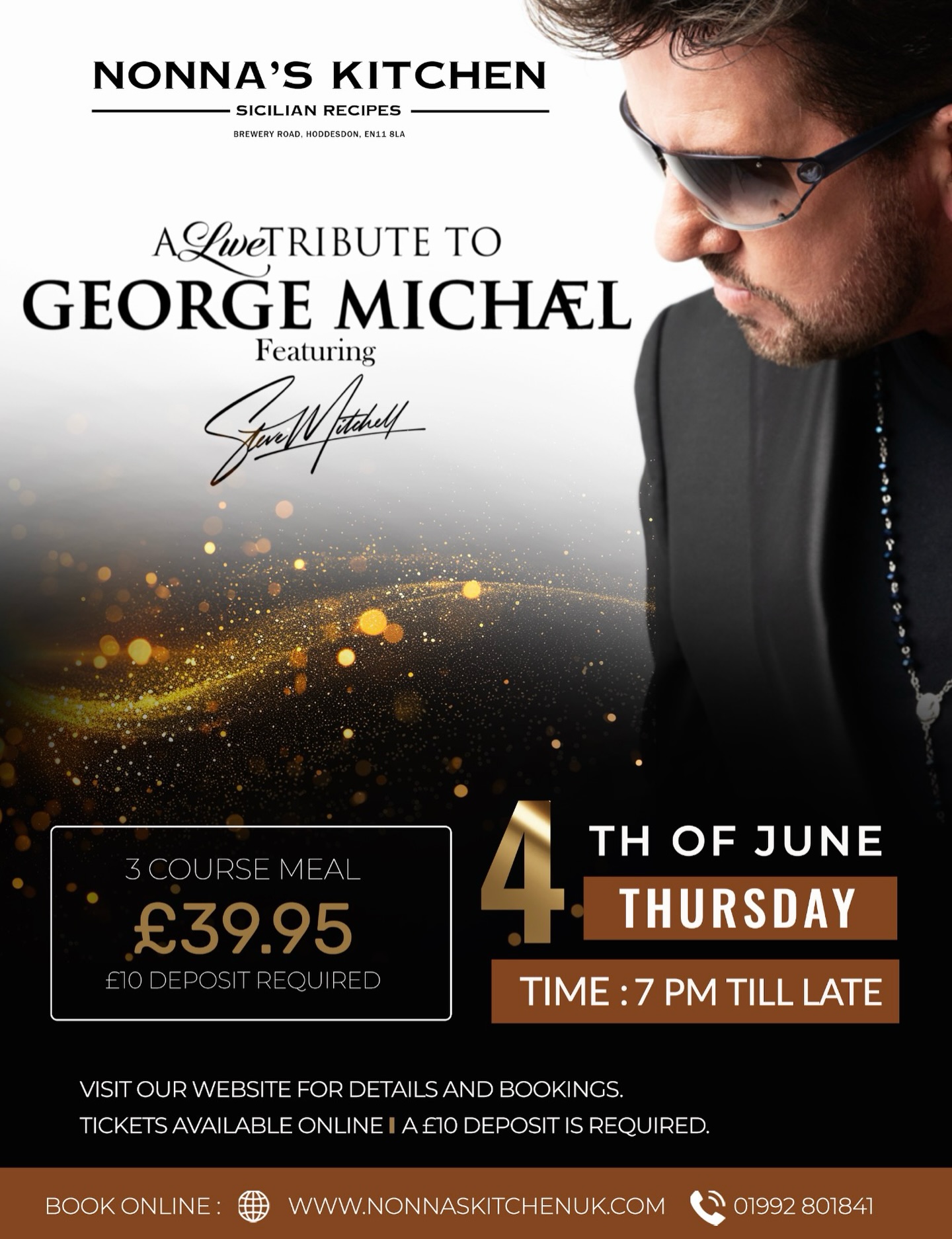 Come and join us at Nonna’s Kitchen for a night you won’t forget with George Michael sung by @stevemitchelllive 🎙️
7pm - LATE 🕺🏻