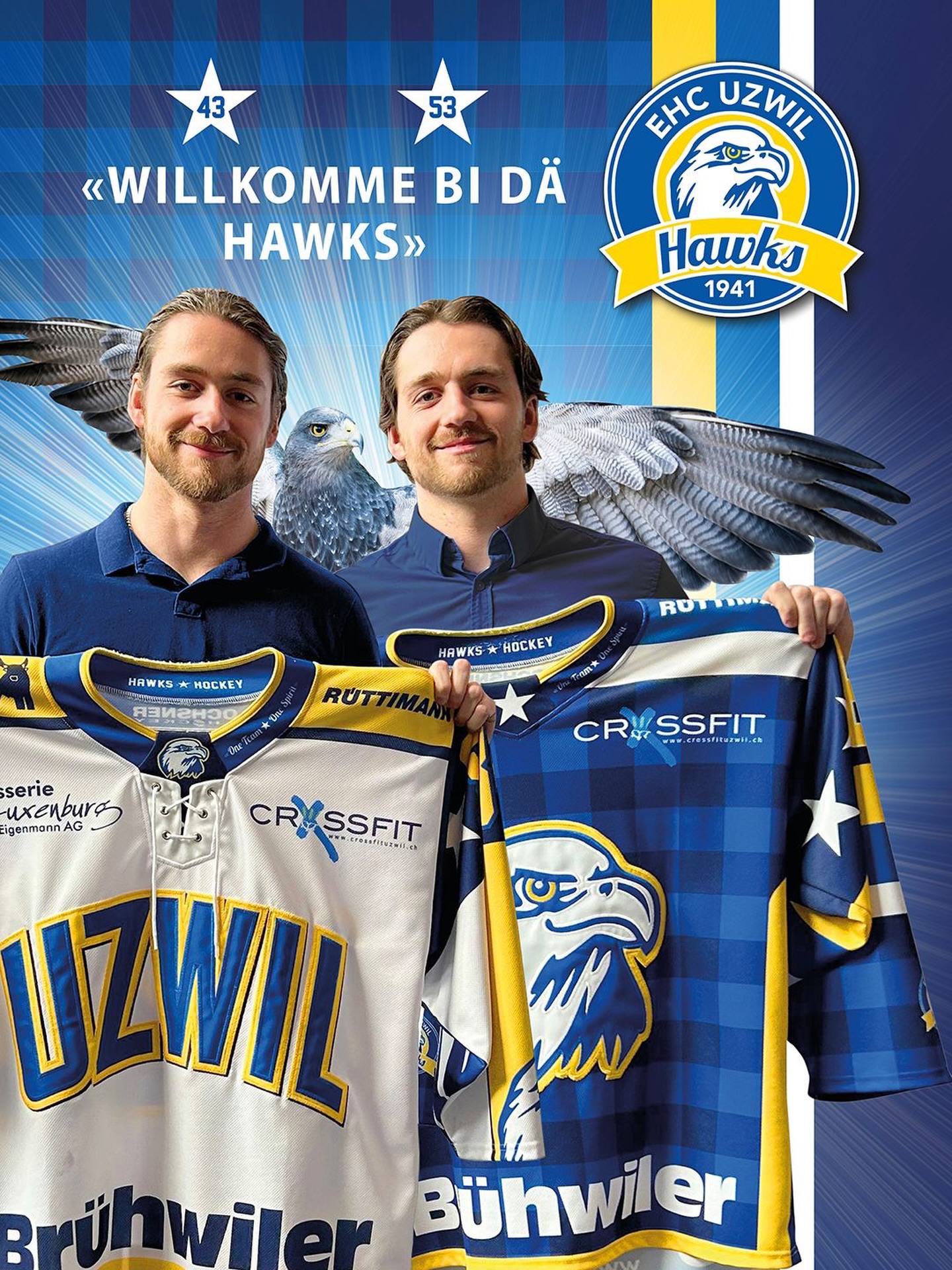 Au d’Brüedere Frischknecht chömet uf Uzwil🥳
Die Zwillinge Colin und Levin wechseln vom SC Herisau zu uns und werden mit ihrer Qualität eine grosse Verstärkung für unsere Mannschaft sein. Trotz ihres jungen Alters von erst 23 Jahren bringen beide bereits viel Erfahrung mit – sie haben je über 100 Spiele in der 1. Liga absolviert. Wir freuen uns sehr darauf, euch beide schon bald als Hawks „in Action“ zu sehen💪
#ehcuzwil #ehcuzwilhawks #upcomingseason #twins #letsgo