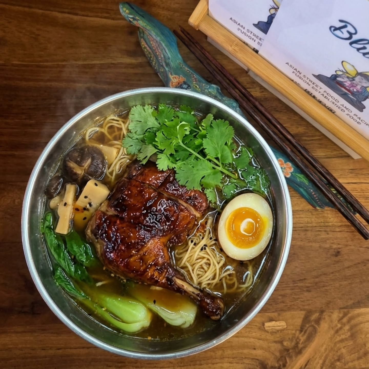 Warm-hearted food made for a gloomy night 💙 Mi Vit Tiem (Duck Noodle Soup) with shiitake mushrooms, bok choy, noodles, egg & house bone broth. $24.00 🍜 #dinner #duck #special