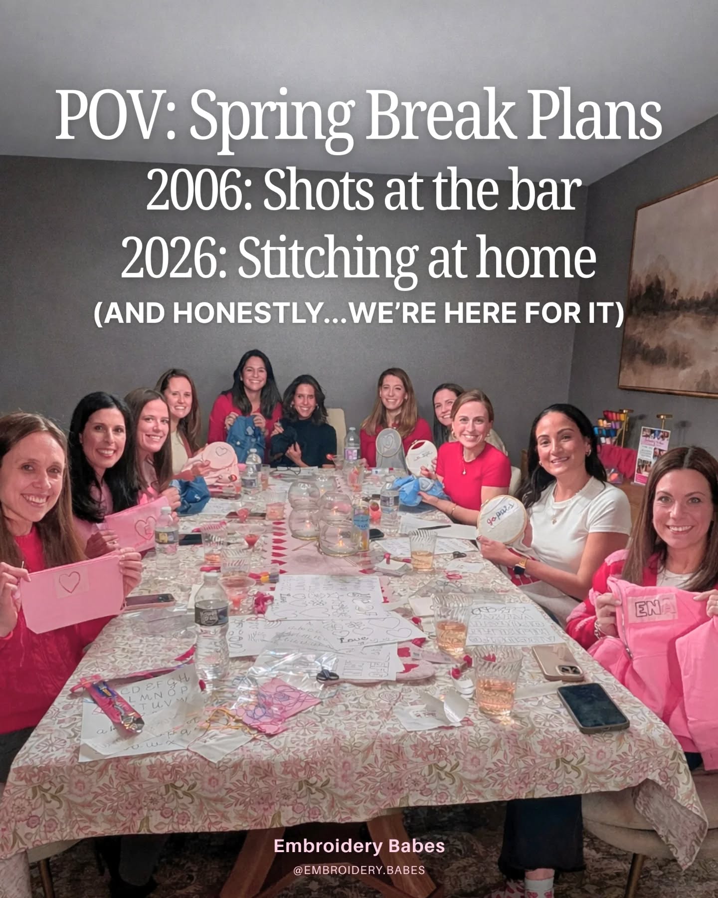 Spring break plans, but make it 2026
Send this to the friend you took shots with in 2006… we’re "grandmas" now 🧵💕
At-home kits for your next girls’ night
embroiderybabes.com
Group discounts of 6+ kits. DM or email michelle@embroiderybabes.com.
#girlsnightin #springbreak #diykit #embroiderykit #njmoms