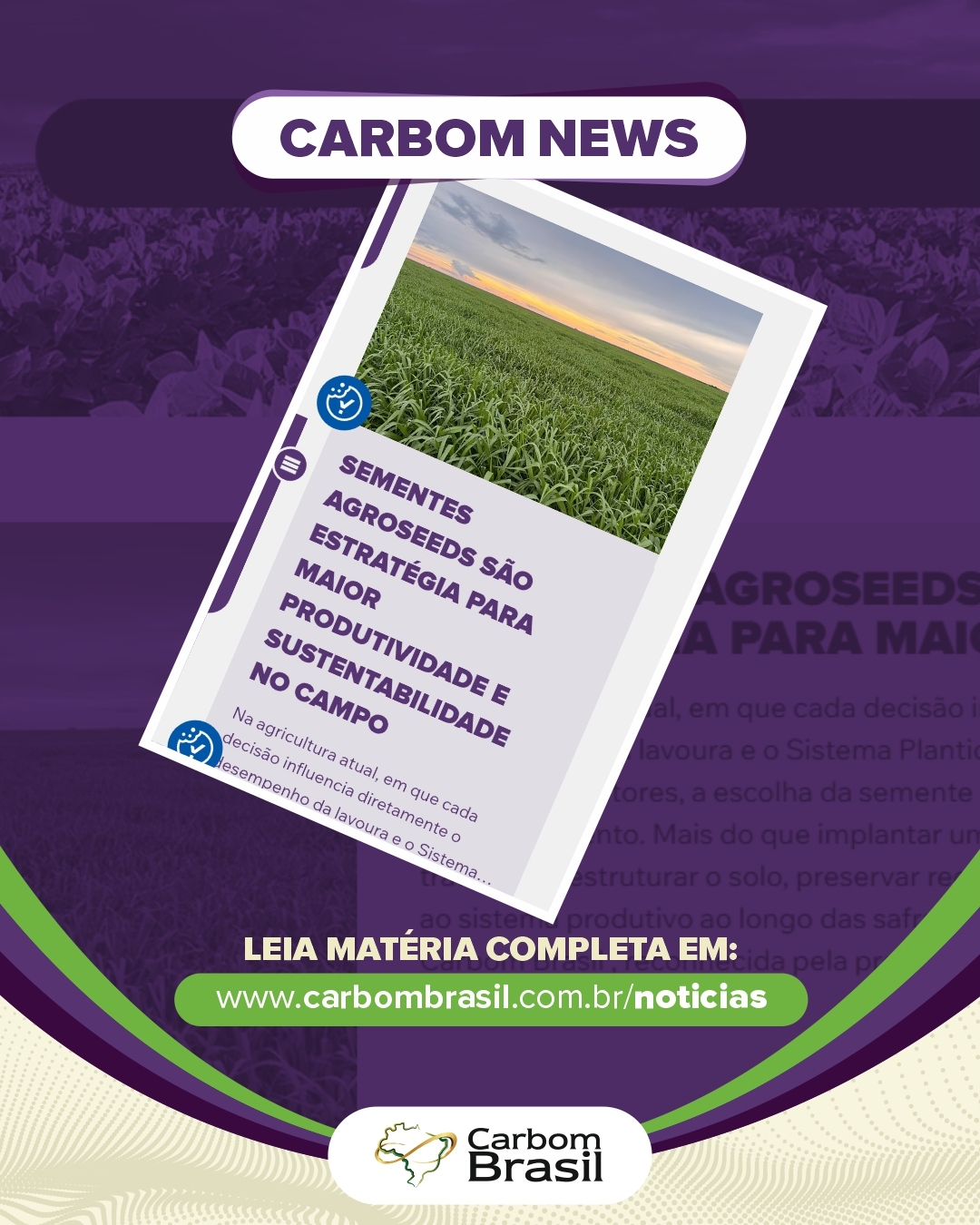 A base de um sistema produtivo mais eficiente começa muito antes da colheita, na verdade ela começa na escolha certa da semente. 🌱
Na matéria em nosso site, você vai entender como a decisão sobre a cultura de cobertura impacta diretamente a estrutura do solo, a sustentabilidade da lavoura e os resultados ao longo das safras, além de conhecer o papel das Brachiarias Agroseeds nesse cenário.
Acesse o site e confira o conteúdo completo: www.carbombrasil.com.br. 💻🌾
#CarbomBrasil #SementesDeBrachiaria #SistemaPlantioDireto #CoberturaDeSolo #AgriculturaSustentável
