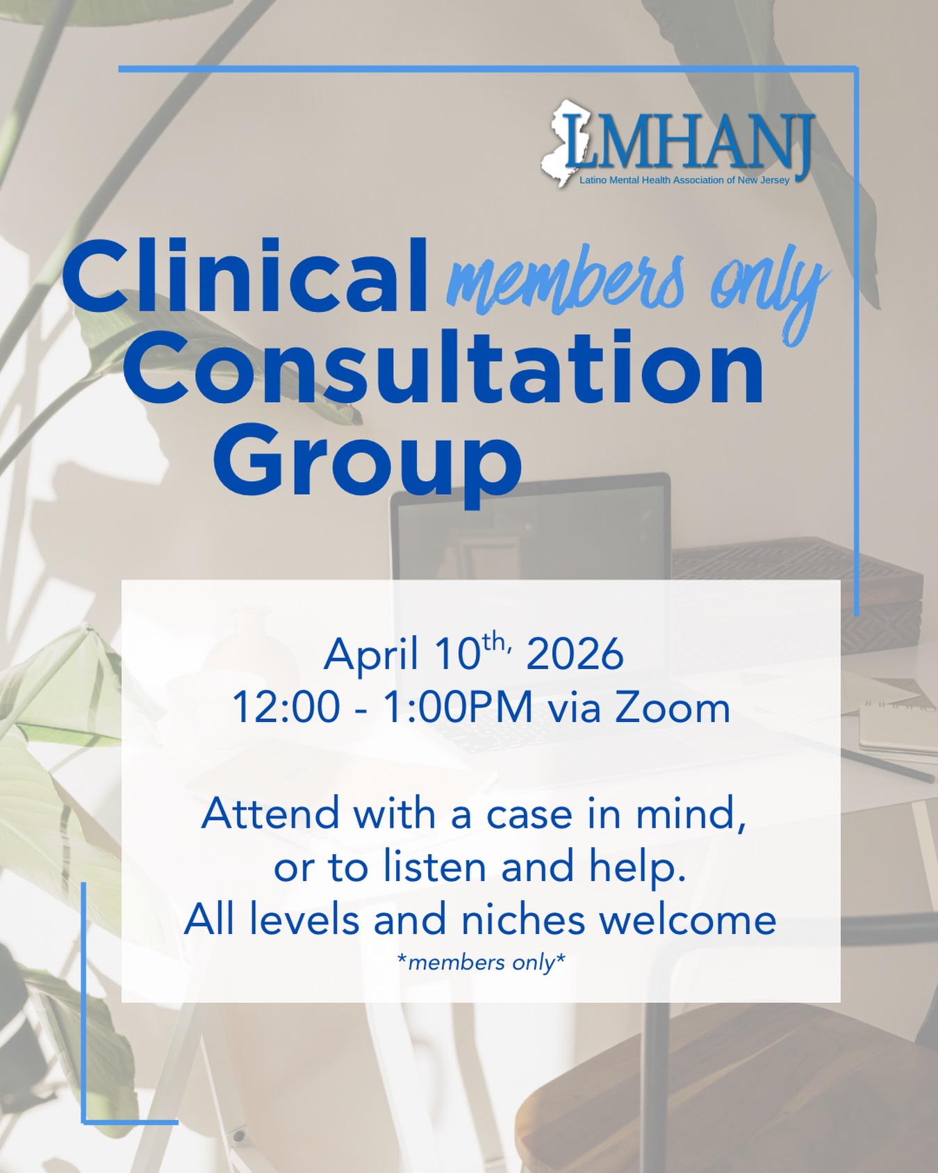 🚨 Member Perk Alert 🚨
Our Clinical Consultation Group is a benefit exclusively for LMHANJ members!
Join us April 10th for a supportive space to connect, consult, and grow alongside fellow clinicians who truly get the work.
If you’ve been looking for community, case support, and culturally aligned consultation… this is it.
Not a member yet? Now’s the time.
Sign up today to access this and other member-only benefits!
🔗 Visit our website to join and secure your spot
#clinicalconsultations #consultationgroupfortherapists #latinxmentalhealth