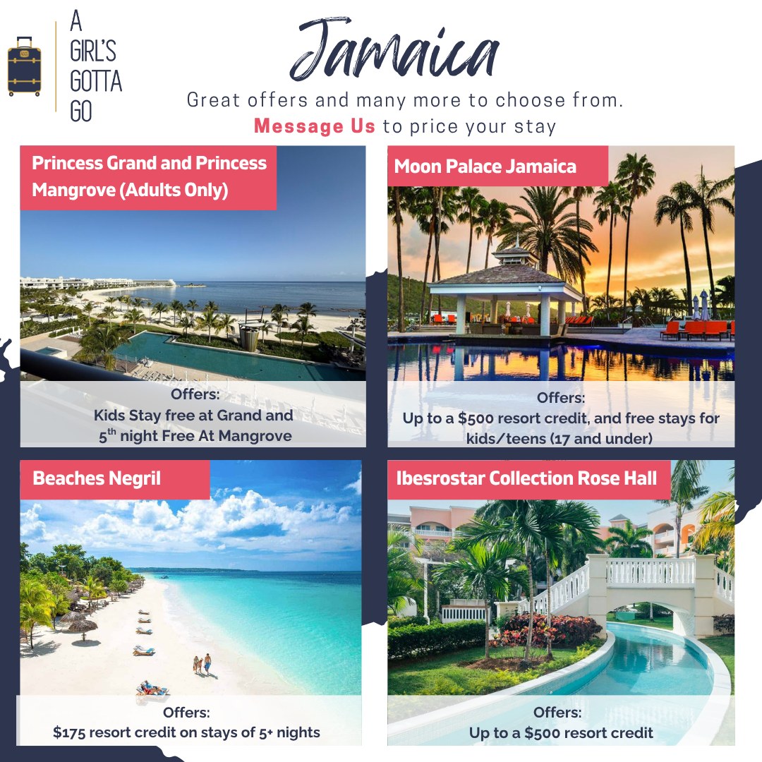 🇯🇲Jamaica is Calling… with Incredible Perks! ✨🌴
Now is the perfect time to plan your Jamaican getaway with amazing offers at top resorts across the island, including:
✔️ Resort credits to use on spa, dining & more
✔️ Kids stay FREE at select properties
✔️ Free nights on longer stays
✔️ Exclusive added values & upgrades
From white-sand beaches to vibrant culture and laid-back island vibes, Jamaica is the ultimate mix of relaxation and fun. ☀️🍹
📩 Message A Girl’s Gotta Go to price your stay and find the perfect resort for you!
#AGirlsGottaGo #Jamaica #CaribbeanTravel #TravelDeals #FamilyTravel #LuxuryTravel #IslandGetaway