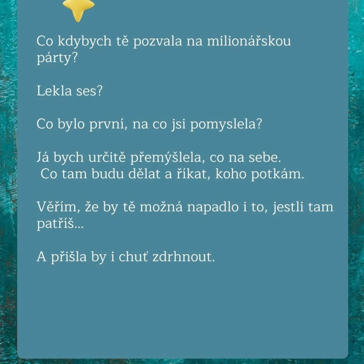Jak by se vám líbilo být na milionářské párty?
Možná přijde lehký mrazení. Lehky pocit nepatřičnosti.
Společnost nás mnoho let srážela, že bohatství je nehorázné.
Jenže ty viš, že k tobě patří.
👉 Pojď si s námi užít tu nehoráznost. Pojď si obrousit nervy na
MILIONÁŘSKOU PÁRTY.
Tři týdny tréninku a PŘIJÍMÁNÍ bohatství ve všech směrech.
• Online kurz, který je hravý.
• Online kurz, kde na konci nebudete mít strach z bohatství.
👉 Na konci se budete cítit sebejistě a budete umět přijmout velký objem peněz bez pocitu, že se musíte hned rozdělit, protože jiní nemají.
⭐⭐⭐
Dávat je možné, pokud samy přetékáte.
Z každé prodané vstupenky na tuto party my odvedeme 100 Kč na šicí dílnu v Indii.
Pořádáme
Lucie Kubů mentorka ženskosti a stylu
A
Linda Berger koučka hojnosti