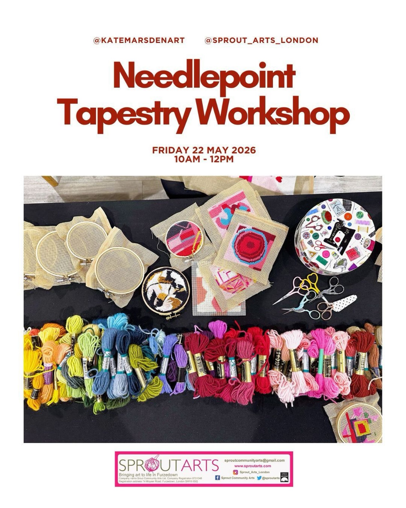 A relaxing, mindful introduction to needlepoint tapestry - creating an expressive, abstract piece of textile art with @katemarsdenart Link in bio to book
Join artist Kate Marsden to learn the basics of needlepoint tapestry and create your own expressive, abstract piece of textile art.
This is a slow, mindful process, so you won’t be finishing a piece in 2 hours, but you will be able to take away materials to complete it at home.
Suitable for all levels - this is a simple technique which can be manipulated to create more complex works of art.