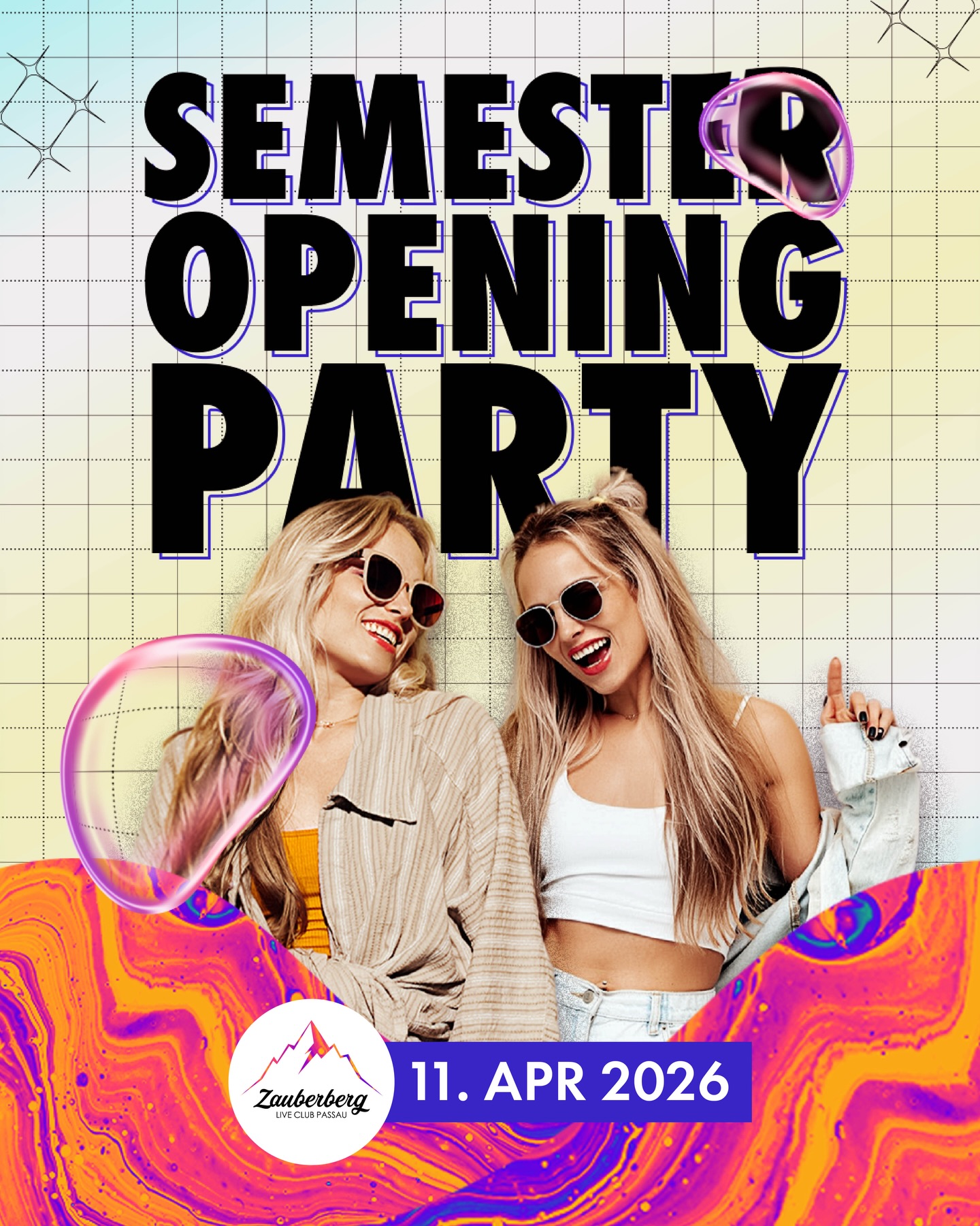 SEMESTER OPENING PARTY 🥳 Samstag, 11. April ab 22 Uhr • Einlass ab 18 Jahren
Das neue Semester beginnt - Zeit das Studierendenleben wieder in vollen Zügen zu genießen!
Zeit die Tanzfläche zu stürmen und neue Bekanntschaften zu machen!
Zeit für mehr durchzechte Partynächte und unvergessliche Momente!
Quietschie, Langzeitstudent oder einfach feierwütig? Im Zauberberg sind alle willkommen!
—
Beginn 22 Uhr
Abendkasse 5€
—
Einlass ab 18 Jahren
Gültigen, amtlichen Lichtbildausweis mitbringen! (Personalausweis, Reisepass oder Führerschein)
Ein Foto des Ausweises ist nicht ausreichend, sogenannte „Mutti-Zettel“ werden nicht akzeptiert
Weitere Fragen? Unsere FAQs sind zu finden unter www.zauberberg-passau.com/faqs