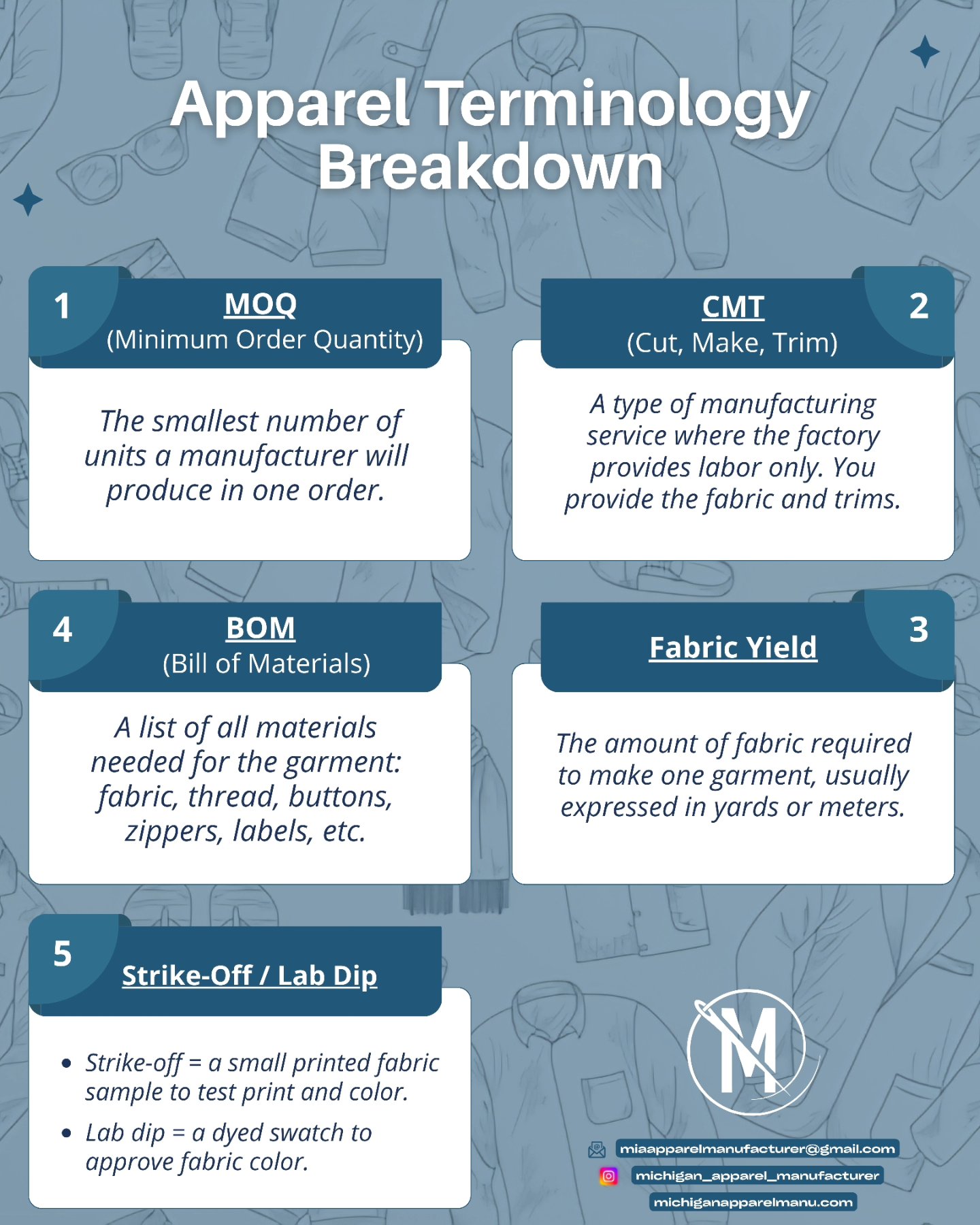 Here are 10 essential terms fashion designers should know when starting to work with a manufacturer to create a clothing line.
These will help you communicate clearly, avoid costly mistakes, and speed up your production timeline!
#FashionEducation #ManufacturingTerms #FashionStartupTips
#LearnFashion
#FashionBusiness101
#BuildYourBrand