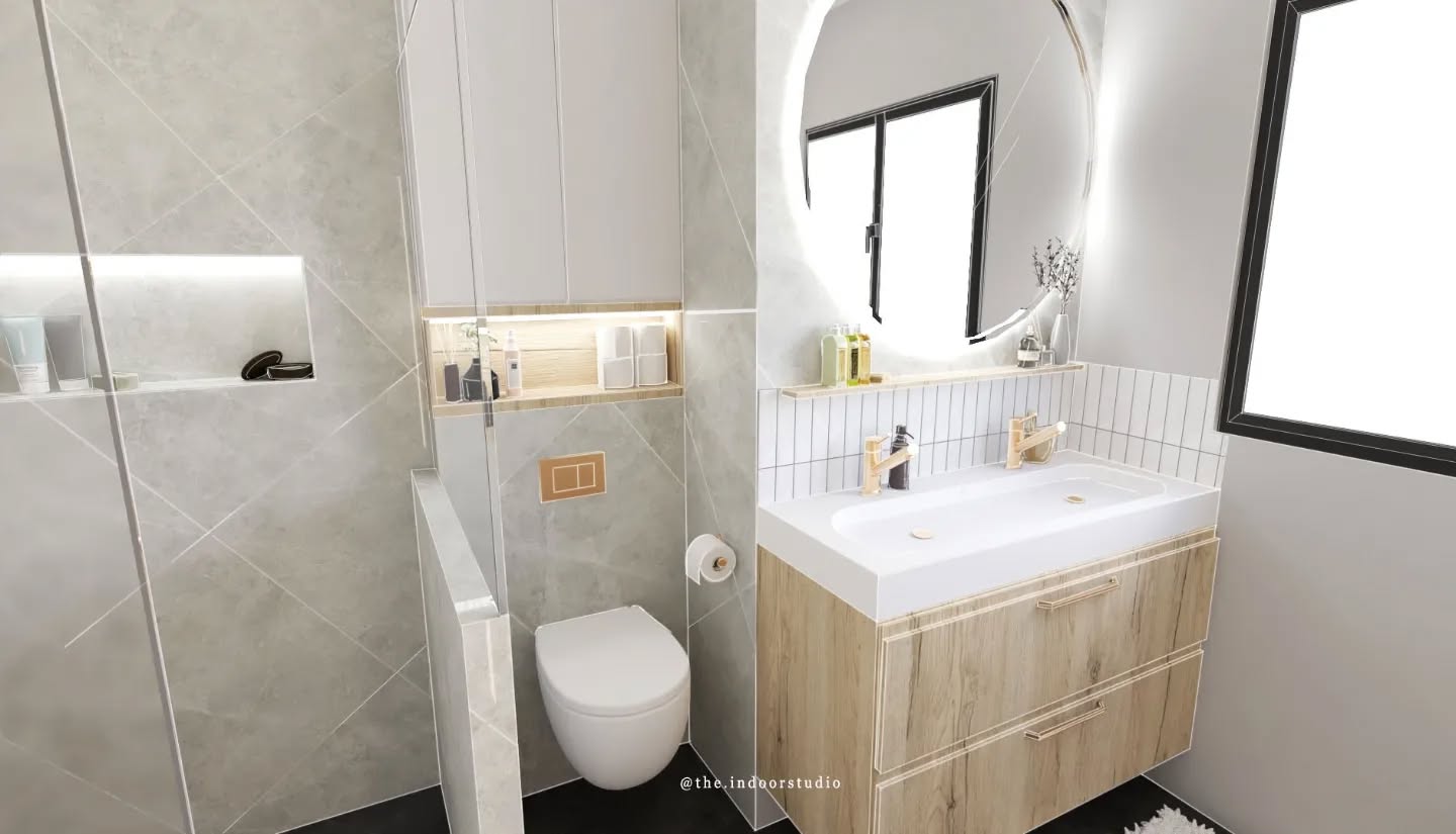 . Projet Salle de bain .
Une salle de bain dans les tons neutres avec un sol noir pour apporter du contraste à la pièce. Ici j'ai joué sur les couleurs et les lignes naturelles. Le carrelage gris clair marbré sera posé en diagonale pour donner un côté graphique en plus de la pose droite de la faïence rectangulaire blanche que l'on retrouvera également en crédence au niveau du meuble vasque. Tous les détails poignées et robinetterie sont en laiton doré. ✨
#architectedinterieur #interiordesign #architecturedintérieur #3D #sketchup #vray #interior #design #designdinterieur #decoration #decorationdintérieur #bathroom #salledeau #salledebain #home #homestyle #bordeaux