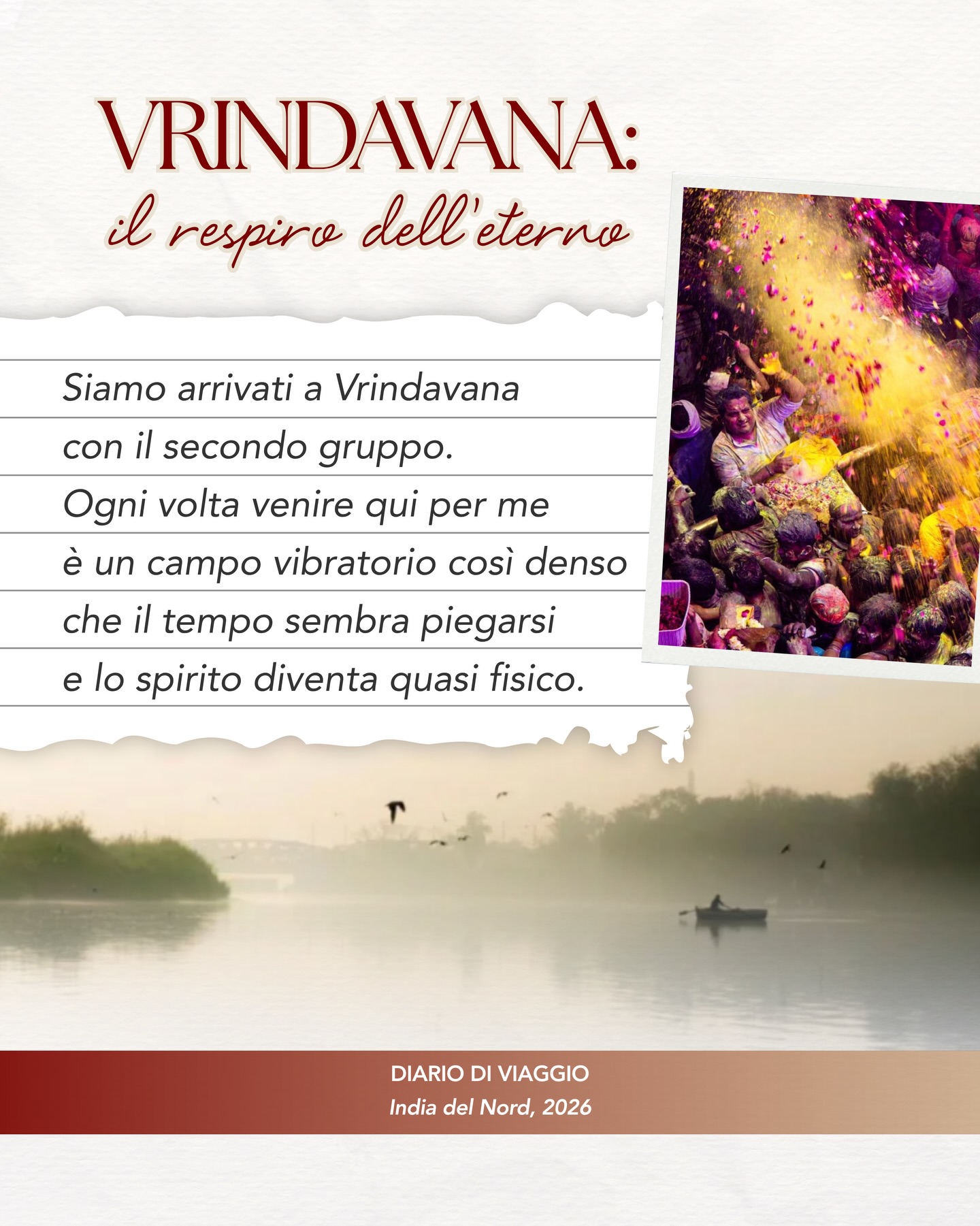 Vrindavana è un luogo che amo moltissimo 🩵
È un campo vibratorio che ti attraversa in ogni punto. Un posto in cui il tempo sembra piegarsi e dove ciò che normalmente resta invisibile diventa tangibile.
In questi giorni ho avuto ancora una volta l’opportunità di constatare come tutto si muova secondo un’Intelligenza più alta che ci guida e ci ispira di continuo 🪐
Vrindavana è un luogo che libera!
Rimuove gli strati superflui,
quelli che ci appesantiscono
e ci confondono…
Vrindavana ci riporta a ciò che siamo, prima di tutto il resto. E forse è proprio per questo che chi passa da qui non ritorna mai davvero uguale.
Che esperienza meravigliosa
insieme a voi! Grazie 🙏🏻
💬 Se ti va di leggere l’articolo completo, commenta con “diario” per ricevere in DM il link al blog!
#india #indiadelnord #vrindavana #spiritualità #percorsospirituale