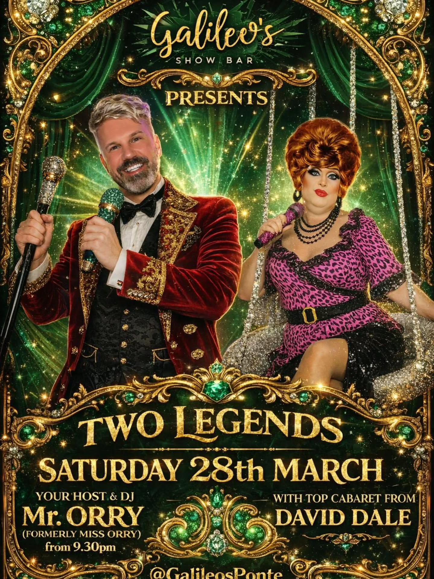 This Saturday Live at Galileo's!! 🎵
The fantabulous David Dale @daviddivadollysanddrag and our favourite DJ and Host Mr Orry @mrorryofficial 🤩😍🔥
Get yourselves down this weekend for more party mayhem, fabulous entertainment, and party anthems!! 💃🎉🎵
Watch this space for this week's exclusive cocktail coming soon!!! 🍸🍸🍸
Let's go!
All the love, Team Galileo's ♥️🧡💛💚🩵💙💜🩵🩷🤍🩷🩵