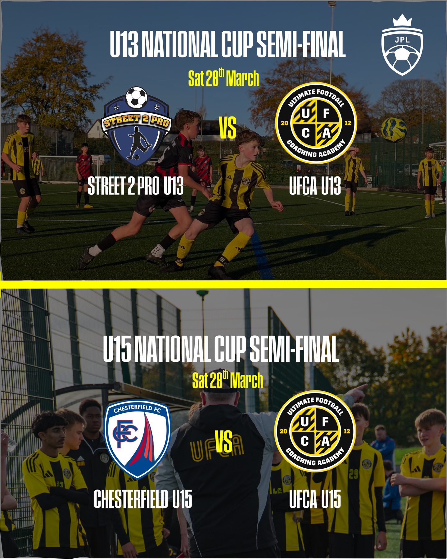 Two MASSIVE games on Saturday as our 13s & 15s are in National Cup Semi Finals.
10am KO - 13s Away Vs Street 2 Pro
12pm KO - 15s Away Vs Chesterfield
All the very best to both squads. 🙌🏻
🖤💛🖤💛🖤