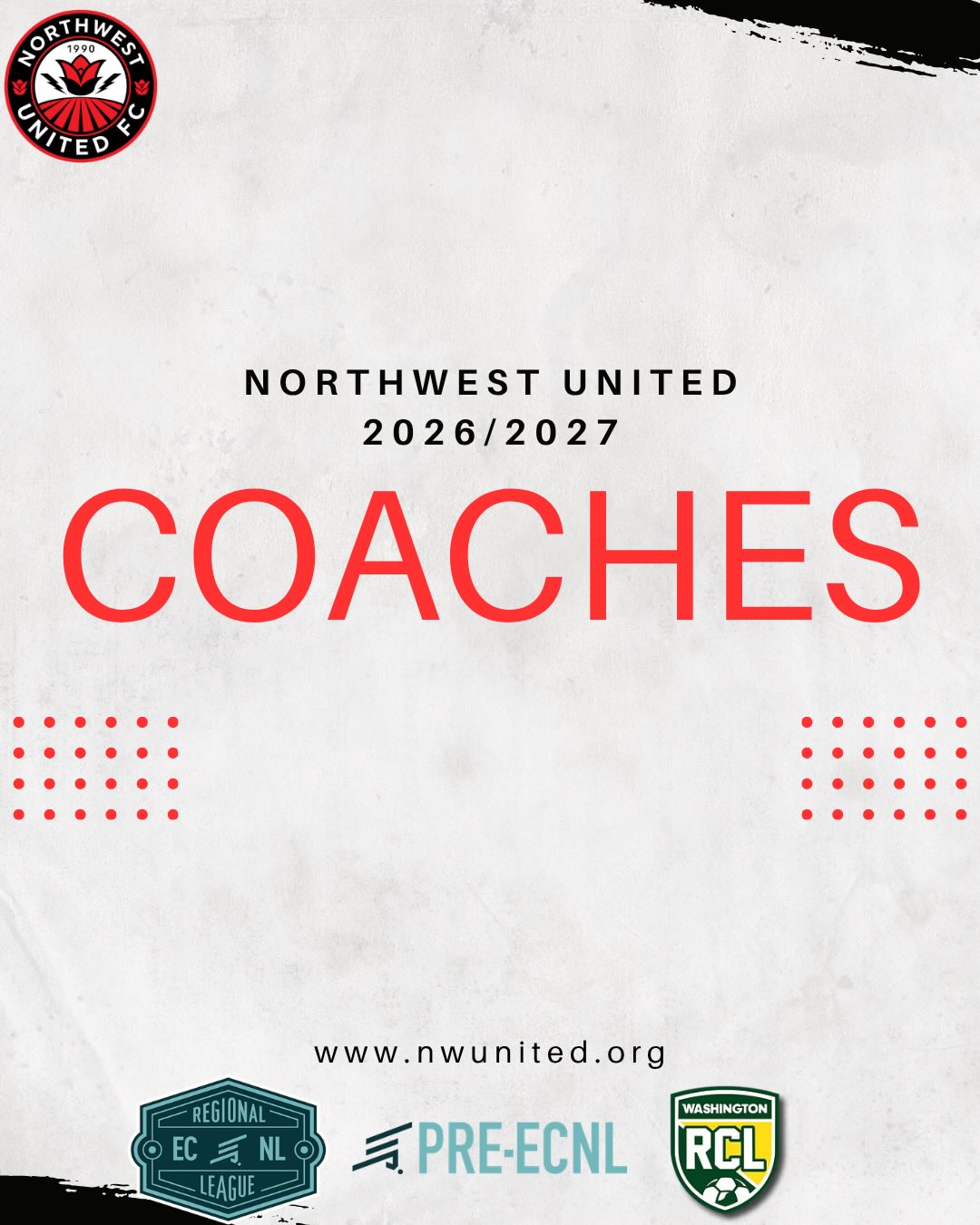 We’re excited to announce our 2026/27 Northwest United Coaching Staff 🔴⚽️⚫️
Our coaches play a vital role in delivering the Northwest United way — developing technically strong, intelligent, and competitive players within a positive and professional environment.
With a clear club identity and pathway, our staff are committed to:
✔️ Player development on and off the field
✔️ High-level training environments
✔️ Creating opportunities for every player
We’re looking forward to another exciting season ahead.
#NWUnited #PlayerDevelopment #ECNLRL #RCL #YouthSoccer