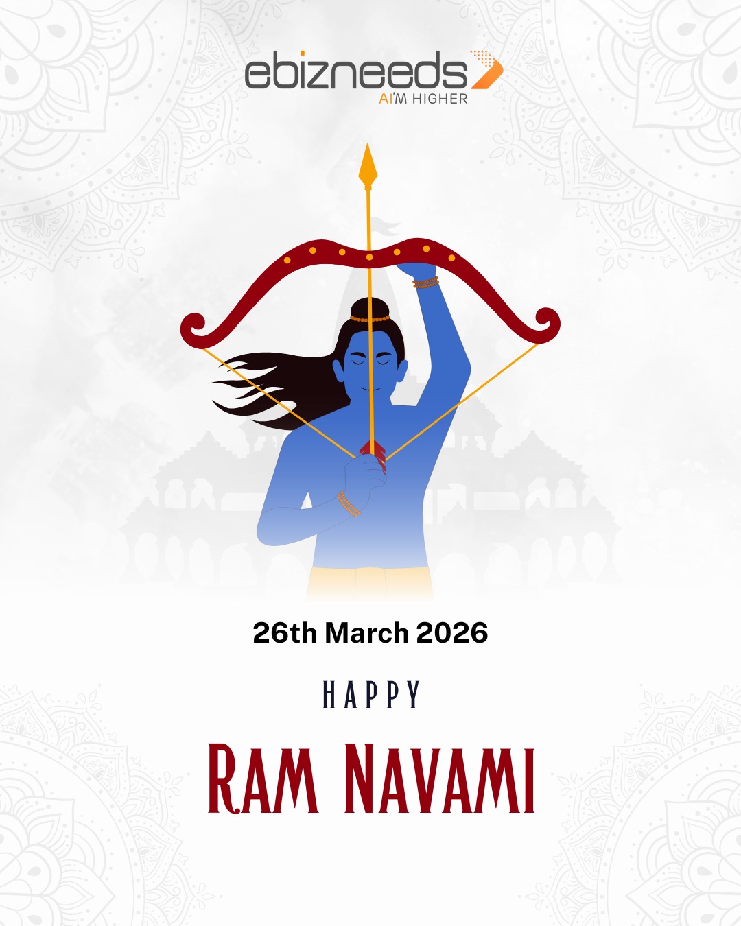 Celebrating the spirit of truth, courage, and leadership.
Happy Ram Navami from Team ebizneeds.
#RamNavami #ebizneeds #JaiShriRam #FestiveVibes #WorkplaceCulture #Inspiration