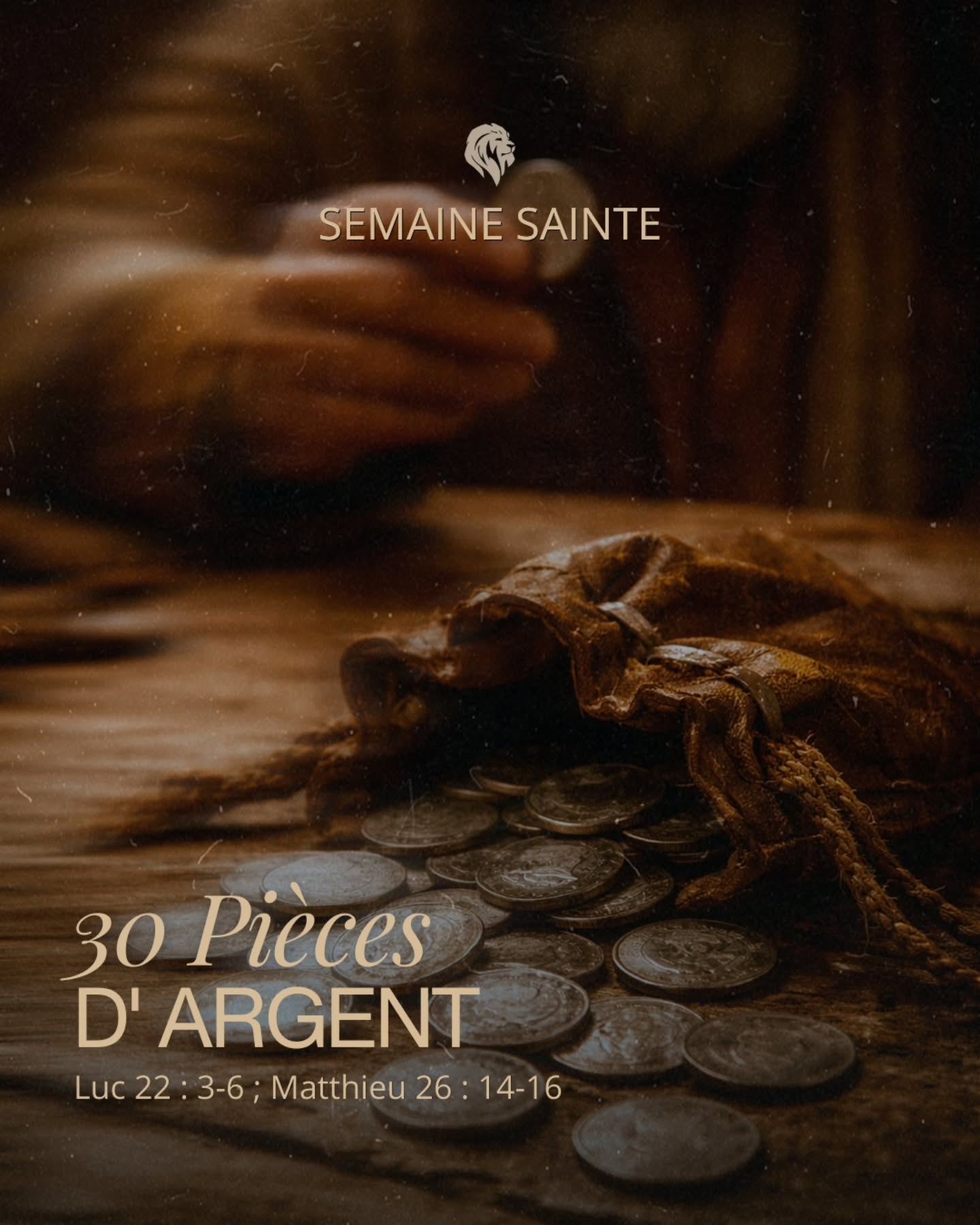 Semaine Sainte 004 - 30 pièces d’argent
Judas marchait avec Jésus, voyait les miracles, entendait la Parole…mais son cœur n’était pas réellement attaché à Lui.
La Bible nous dit qu’il tenait la bourse et qu’il dérobait ce qu’on y mettait (Jean 12:6). Il avait laissé une porte ouverte au gain, au compromis… et cela a façonné son cœur.
Puis vient ce moment : « Que voulez-vous me donner, et je vous le livrerai ? » (Matthieu 26:15)
Judas ne tombe pas soudainement. Il fait un choix dans son cœur, un choix décisif et là, satan entre.
30 pièces d'argent suffisent, scellant la trahison du coeur en un action définitive.
RDV ce Vendredi 3 Avril à 19h30 pour Vendredi Saint
Et ce Dimanche 5 Avril pour notre culte de Pâques
#SemaineSainte #Pâques #Cœur #Bible #crucifixion