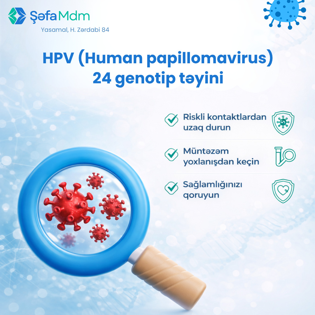 HPV (Human Papillomavirus) dünyada ən geniş yayılmış virus infeksiyalarından biridir. Əksər hallarda heç bir əlamət vermədən uzun müddət orqanizmdə qala bilir. Lakin bəzi HPV genotipləri yüksək riskli sayılır və vaxtında aşkar edilmədikdə uşaqlıq boynu xərçəngi və digər ciddi xəstəliklərin yaranmasına səbəb ola bilər.
🔬 Şəfa MDM-də 24 genotip üzrə HPV təyini müasir laborator üsullarla və yüksək dəqiqliklə həyata keçirilir.
Bu analiz sizə imkan verir:
✔ Orqanizmdə HPV virusunun olub-olmadığını müəyyən etməyə
✔ Virusun hansı genotipə aid olduğunu öyrənməyə
✔ Yüksək riskli tipləri erkən mərhələdə aşkarlamağa
✔ Gələcəkdə yarana biləcək risklərin qarşısını almağa
📌 HPV infeksiyası çox vaxt simptomsuz keçdiyi üçün profilaktik müayinələr xüsusi əhəmiyyət daşıyır.
Unutmayın: Erkən diaqnostika sağlam gələcəyin ən vacib addımlarından biridir.
#HPV #HPVTest #Saglamliq #CheckUp #ErkenDiaqnostika #Prevention #StayHealthy #Medical #Health