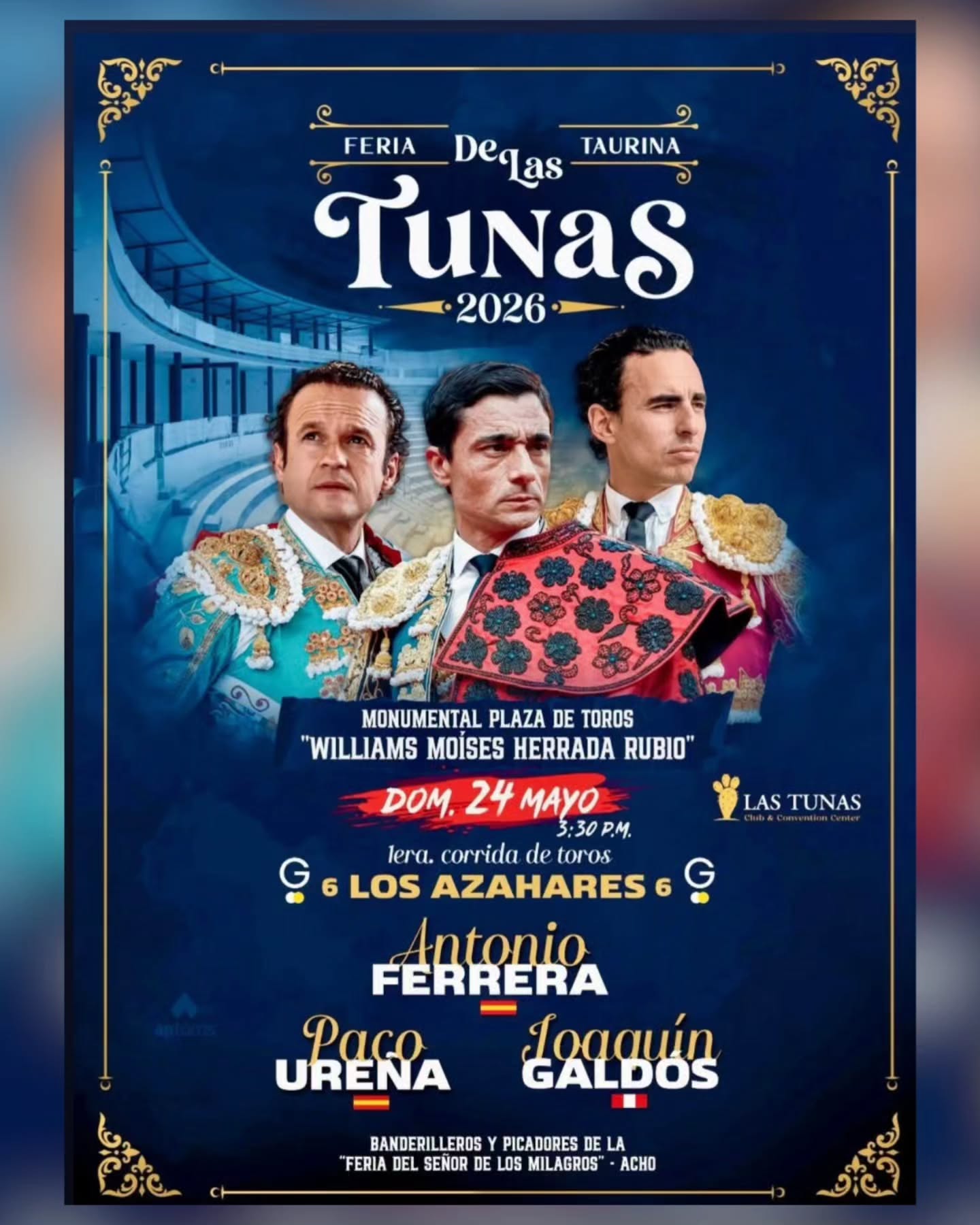 ❤️ Con mucho orgullo e ilusión, formaremos parte de la inauguración de una nueva gran plaza de toros en el Perú. 🇵🇪
👏🏽 Como peruanos y taurinos, debemos celebrar y aplaudir la puesta en marcha de un proyecto tan importante y ambicioso, llamado a seguir potenciando el desarrollo y la formalización de la tauromaquia en nuestro país. 🙌🏽
👀 ¡Nos vemos el 24 de mayo en #LasTunas!