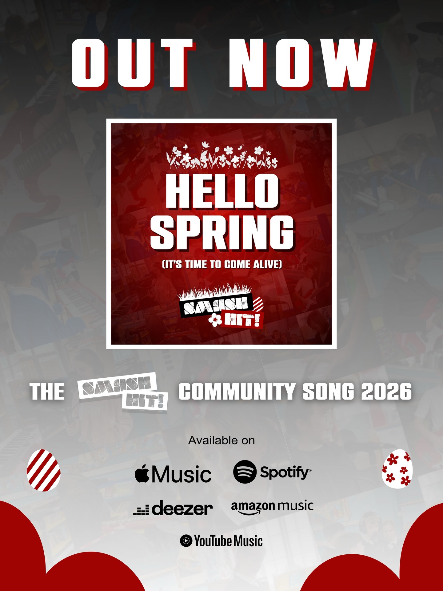 THE COMMUNITY SONG IS HERE! ๐ถ๐ผ๐ฑ๐ฃ
โHello Spring (Itโs Time To Come Alive)โ is now available on all streaming platforms worldwide! ๐๐ธ
A unique project where primary school children enrolled with SMASH HIT came together to write an original song. More than 70 children have contributed to the lyrics, melody or music, and this project celebrates creativity, collaboration and the power of young voices.
Our biggest, most ambitious project yet written, recorded and performed by primary school children.
We could not be prouder of how this song has turned out and we are extremely excited to share it with you! Itโs a joyous, triumphant song about new beginnings and new life, and we know youโll want to play it over and over this springtime โ๏ธ
Go and listen to it now wherever you listen to music!
We hope you love it as much as we enjoyed creating it โค๏ธ
(As an extra surprise one of our bands this term โThe Rainbow Fiveโ have contributed a song as the B-side, titled โEnd of the Rainbowโ ๐)
#newmusicfriday #newmusicrelease #musiceducation #createdbykids #songwritingschool