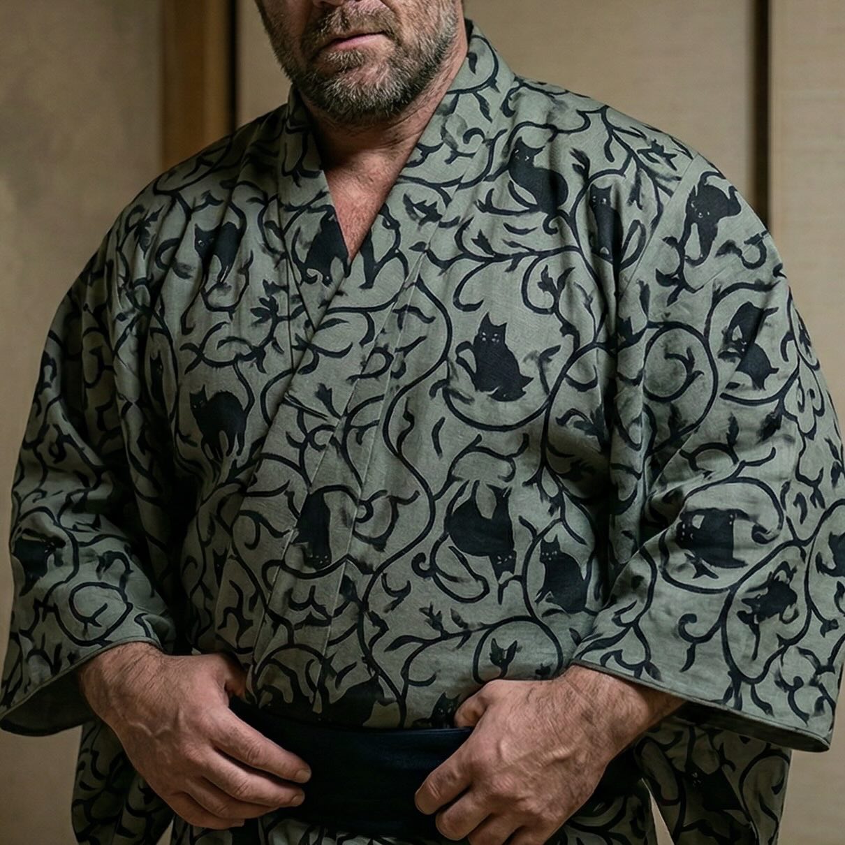 Black cat and vine pattern / 黒猫と唐草
#kimono #menskimono #男着物 #着物男子