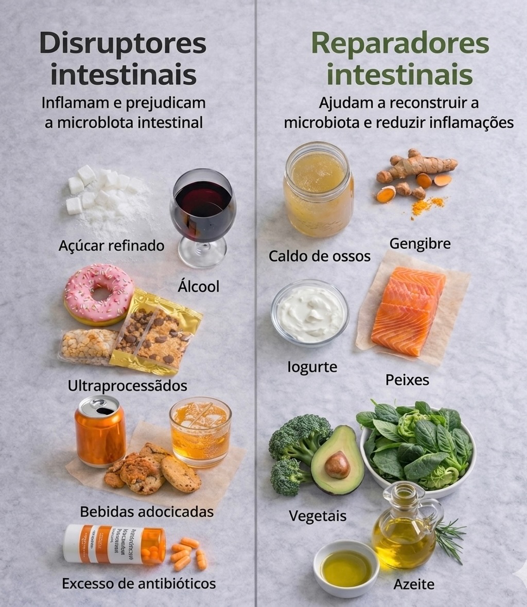 🚨Seu intestino fala — e a alimentação pode ajudar ou atrapalhar esse equilíbrio 👇
Existem alimentos que podem desregular a barreira intestinal, favorecendo um processo chamado disrupção intestinal. Isso acontece quando há aumento da permeabilidade do intestino, alteração da microbiota e ativação inflamatória.
E o resultado?
Sintomas que muitos pacientes consideram “comuns”, mas não são normais:
• Estufamento abdominal
• Gases excessivos
• Alteração do hábito intestinal (diarreia ou constipação)
• Fadiga
• Desconforto digestivo frequente
• Sensibilidade alimentar
Por outro lado, também existem alimentos com potencial reparador, que ajudam a modular a microbiota, reduzir inflamação e fortalecer a barreira intestinal.
O ponto-chave não é apenas o que você come — mas como isso impacta seu intestino.
Se você apresenta sintomas persistentes, procure avaliação especializada. Seu intestino pode estar pedindo ajuda.
#saudeintestinal #microbiota #intestino #inflamacao #disbiose