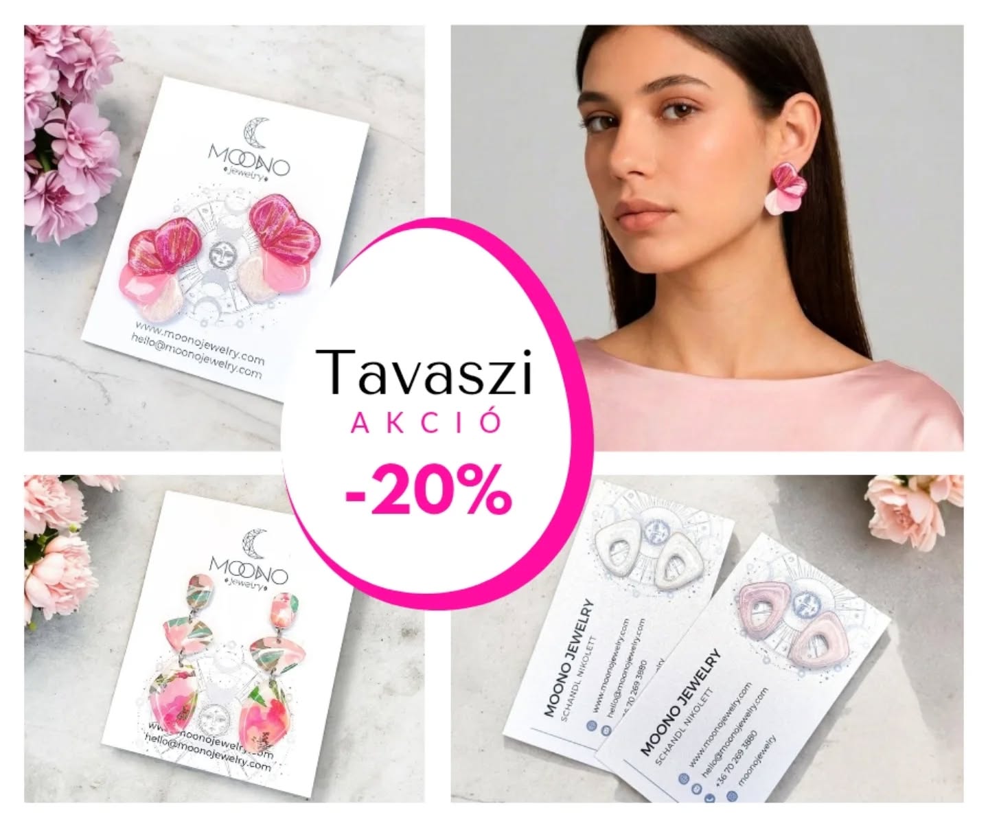 🌸 TAVASZI AKCIÓ 🌸
20% kedvezmény minden teljes áras ékszerre április 15-ig.
👉 Kuponkód: TAVASZ20
Friss, vidám árnyalatok, könnyed formák és különleges részletek, amelyek tökéletesen feldobják a hétköznapi és az alkalmi szettjeidet is. Ha szereted az egyedi, nőies és figyelemfelkeltő kiegészítőket, ezeket imádni fogod! 🌷
Az akció csak online érvényes a webshopban vagy üzenetben leadott rendelés esetén.
www.moonojewelry.com