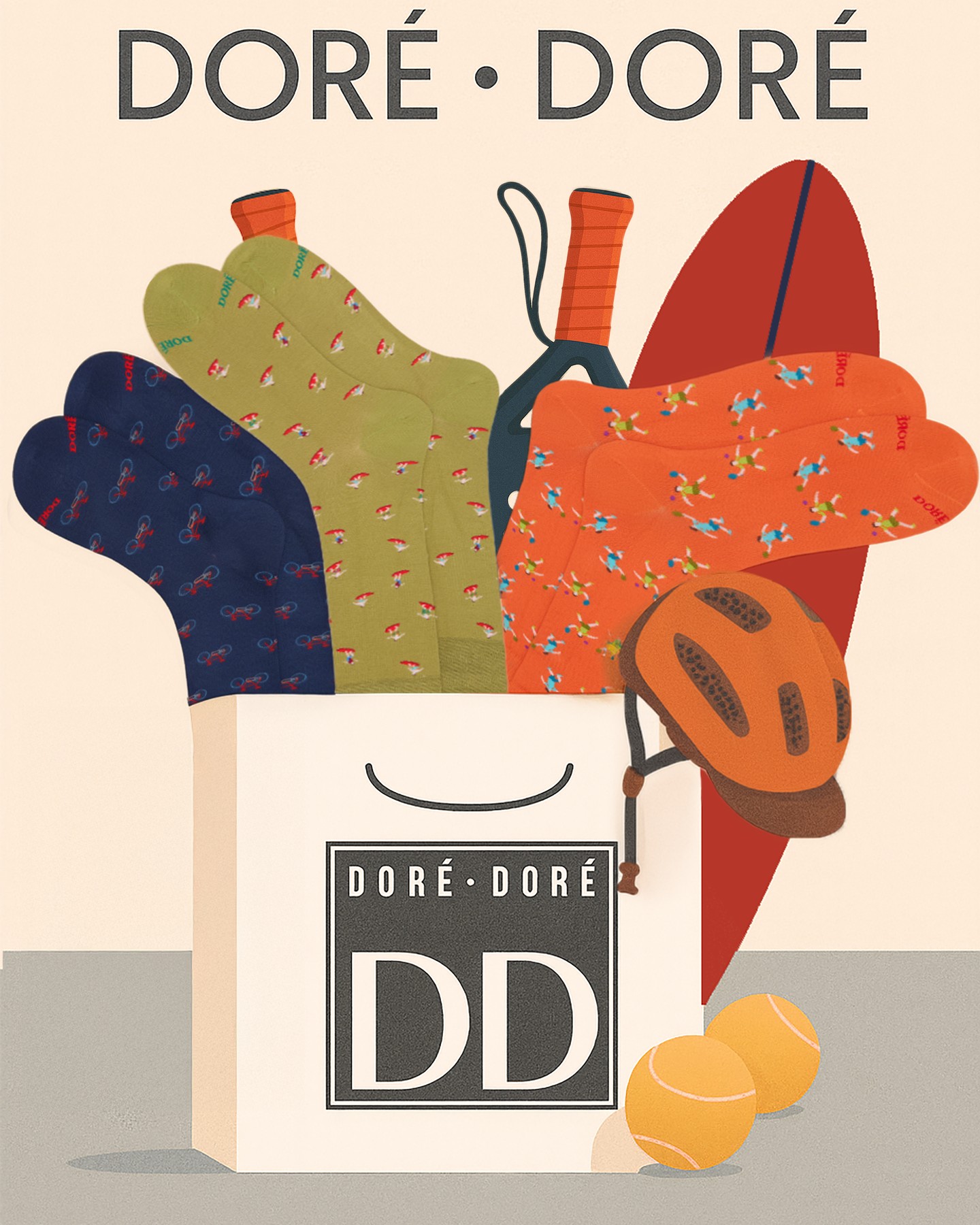 D'une vieille boîte, comme un des fragments d'une archive visuelle, se dévoilent les nouvelles chaussettes aux motifs sportifs. Idéales pour ceux qui aiment un style dynamique et affirmé, apportant énergie et plaisir dans chaque détail.
#Héritagedoredore