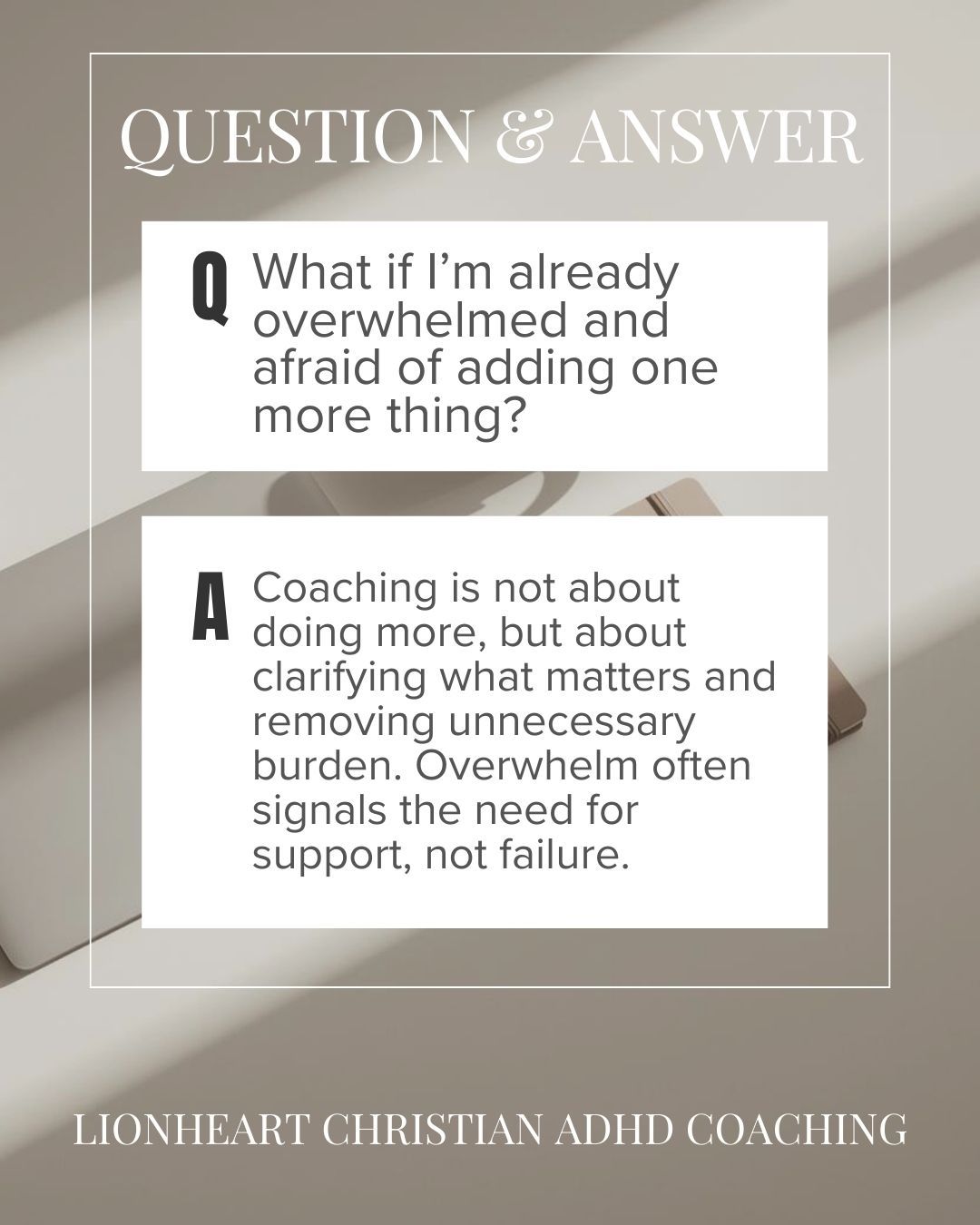 Coaching is not about adding more.
It is about clarifying what matters and removing what does not belong.
If overwhelm has made support feel impossible, book a discovery call!