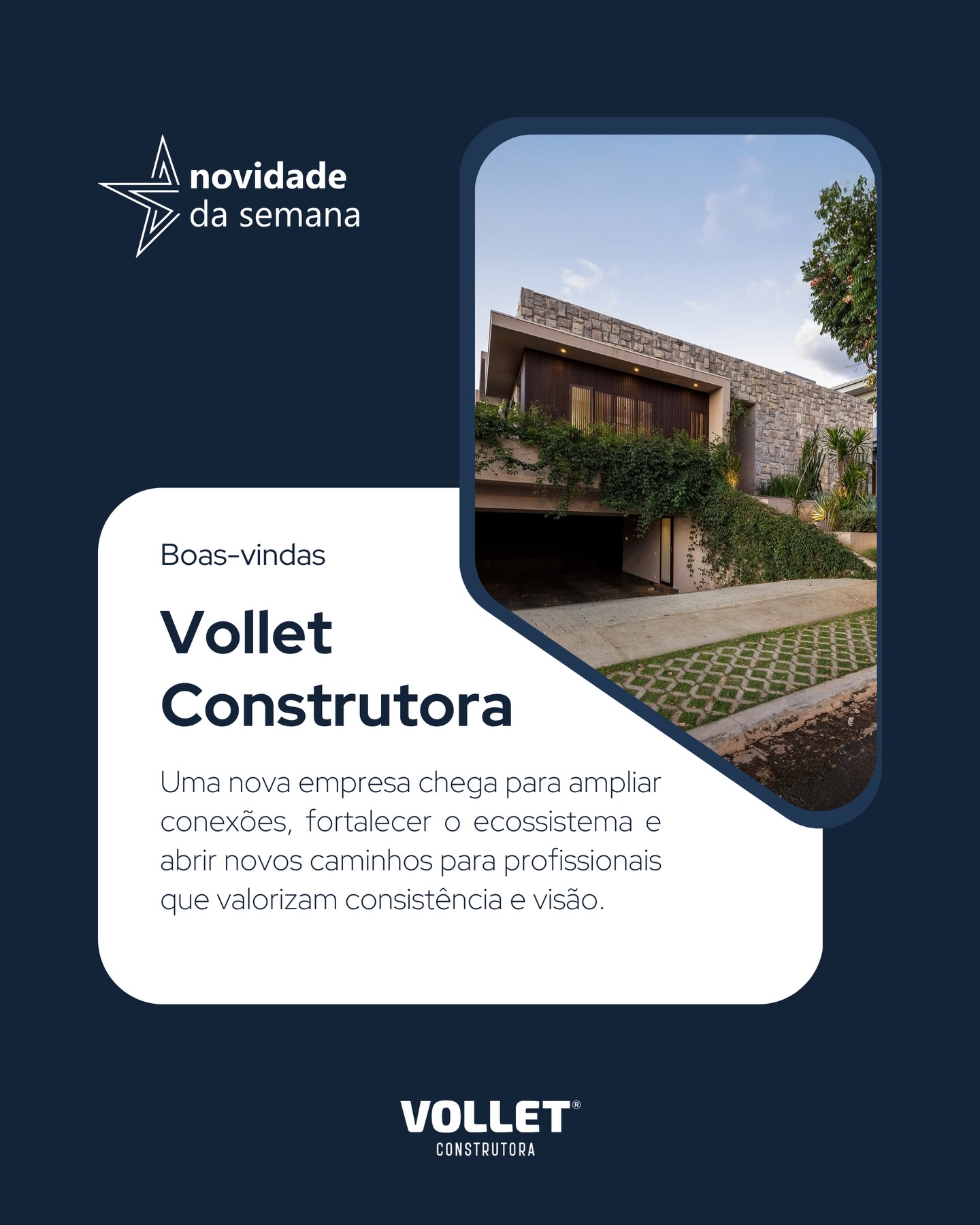 O Estrelas Archi cresce — e com ele, as possibilidades. ✨
Recebemos a Vollet Construtora, uma empresa que entende que construir vai além da execução: é sobre planejamento, precisão e compromisso em cada etapa da obra.
Mais do que uma nova parceria, é a chegada de uma marca que fortalece nosso ecossistema e amplia as possibilidades para profissionais que valorizam qualidade, gestão e alto padrão.
Bem-vindos ao Estrelas Archi, pessoal!