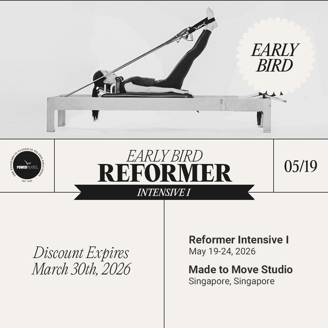 Reformer Intensive1 which includes both Mat and Reformer is coming to Singapore this May 2026!
Held May 19–24 at Made to Move Studio, this training introduces the foundational principles of the Classical Pilates Method on the Reformer. It builds a clear understanding of exercise order, technique, and how the apparatus supports and challenges the body.
Designed for those beginning their apparatus training, Reformer Intensive I develops the skills needed to observe movement, cue effectively, and teach with clarity and control on the Reformer.
The current promotional period ends March 30. Enroll early to take advantage of preferred pricing and begin your Classical Pilates education. #
Reach out to us for more details: info@powerpilates.com
WhatsApp (+1)917-806-4407
#powerpilates #classicalpilates #pilatesteachertraining #pilateseducation singaporepilates