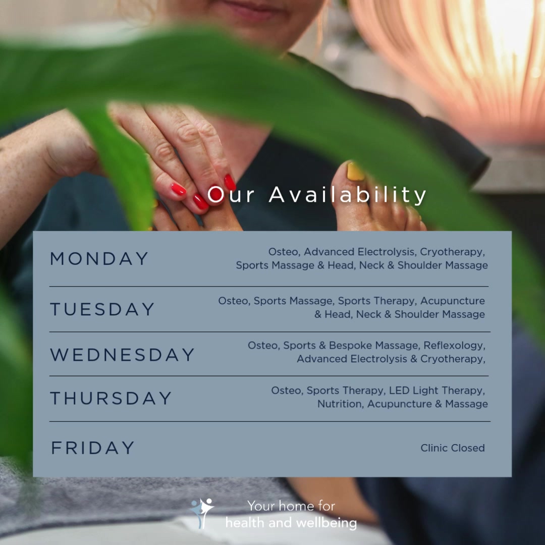 With the long Easter weekend fast approaching, if you're in need this week, please don't hesitate to call. We have availability for Osteopathy, Massage, Acupuncture, Reflexology, Sports Therapy, Cryotherapy, Advanced Electrolysis, Reformer Pilates, Yoga and more. To see specific appointment times, or to book yourself in, just visit our website (link in our bio) or call us on 01256 770022 and we'll be happy to help 😊 #physicalbalance #basingstokeclinic #thestudioatphysicalbalance #osteopathybasingstoke #massagetherapybasingstoke #acupuncturebasingstoke #sportstherapybasingstoke #foothealthcarebasingstoke #reflexologybasingstoke #advancedelectrolysisbasingstoke #earwaxremovalbasingstoke #ledlighttherapybasingstoke #sportsmassagebasingstoke #fullbodysportsmassagebasingstoke #podiatrybasingstoke #vitamininjectionsbasingstoke #cryotherapybasingstoke #nutritionbasingstoke #hotstonemassagebasingstoke #swedishmassagebasingstoke #indianheadmassagebasingstoke #aromatherapymassagebasingstoke #headneckandshouldermassagebasingstoke #sportsmassagebasingstoke #reformerpilatesbasingstoke #pilatesbasingstoke #yogabasingstoke