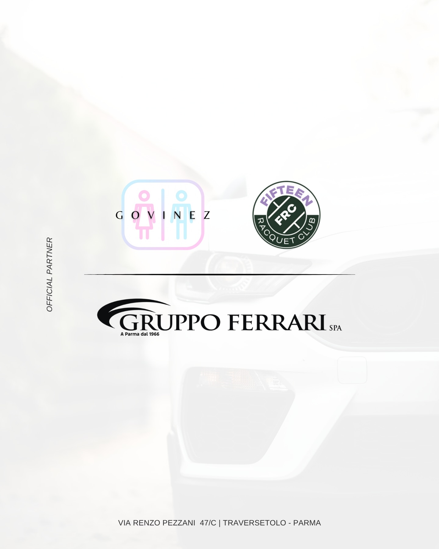 Nuova partnership 🏁
Siamo orgogliosi di annunciare l’ingresso di Gruppo Ferrari S.p.A. come Official Partner!
In occasione della GOVINEZ Invitational Cup, porteranno all’evento una selezione di auto esclusive direttamente dal loro showroom, accompagnate da hostess ✨
Una collaborazione che unisce sport, eleganza e passione per i motori. 🏎️
Preparati a vivere un evento unico… dentro e fuori dal campo!
#GOVINEZ #GruppoFerrari #Padel #Event #invitationalcup